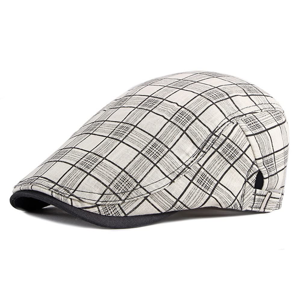Fashionable Striped Lattice Beret Hat for Women & Men - Adjustable Spring Summer Plaid Flat Cap (55-60cm) - Perfect for Outdoor Activities, Travel, and Casual Wear