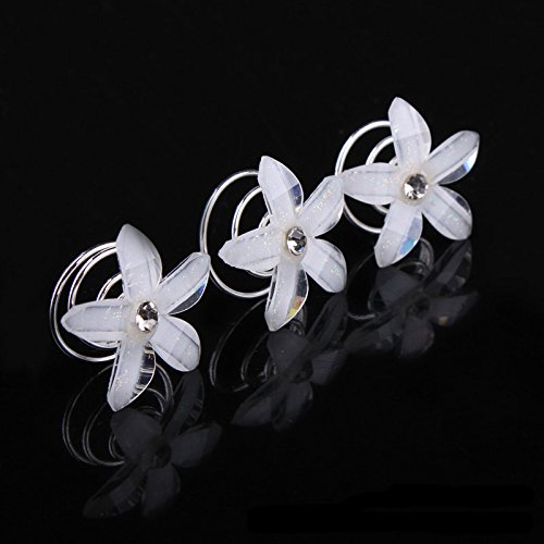 White Flower Hair Pins Twister Coil Set of 8 - Elegant Hair Accessories for Weddings, Parties, and Everyday Styling