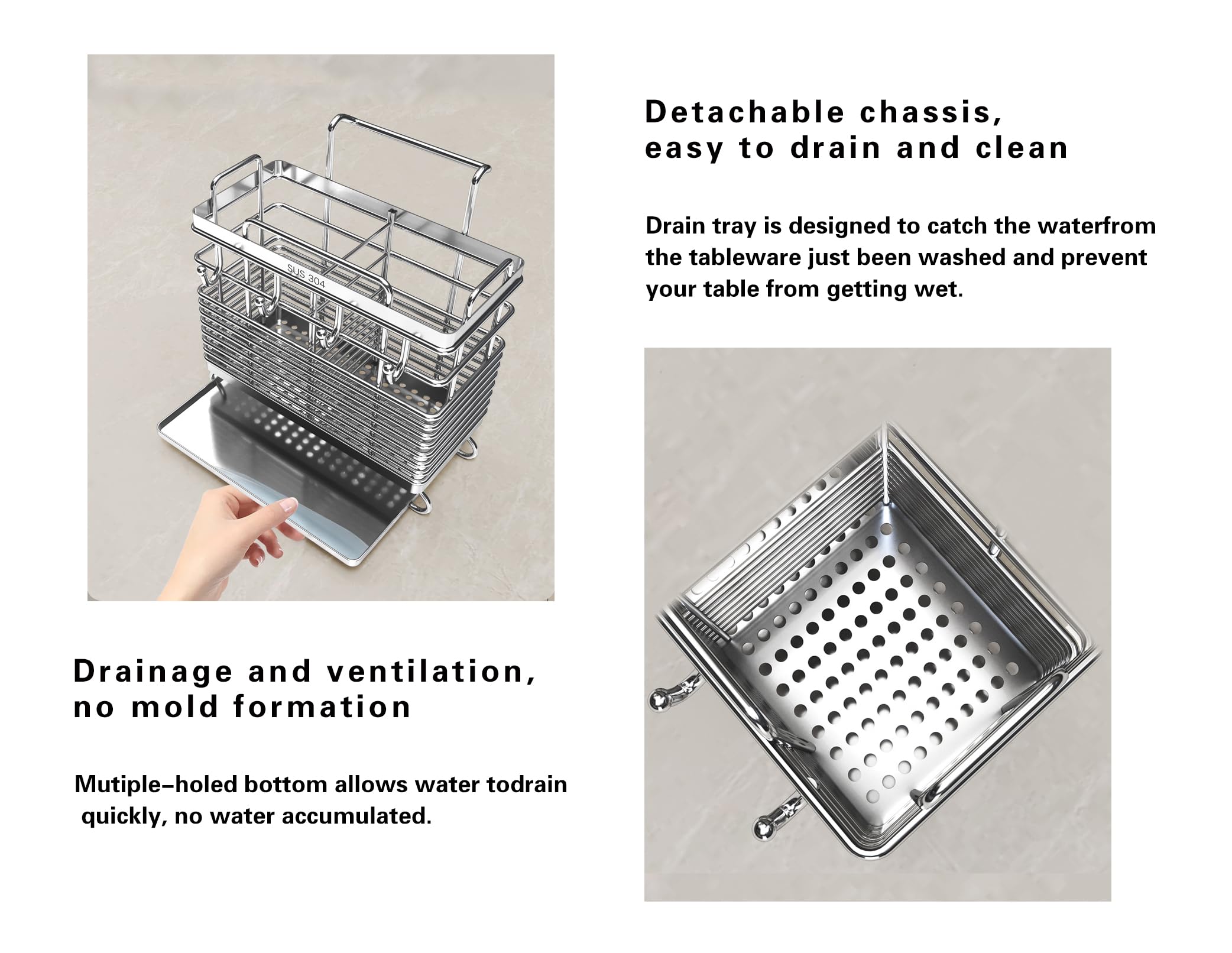Premium 304 Stainless Steel Dish Drying Rack - 2-Tier Kitchen Utensil Holder with Hooks, Rustproof & No-Drill Design | Space-Saving Countertop Drainer for Plates, Cups & Cutlery | Ideal for Small Kitchens, Apartments & RVs