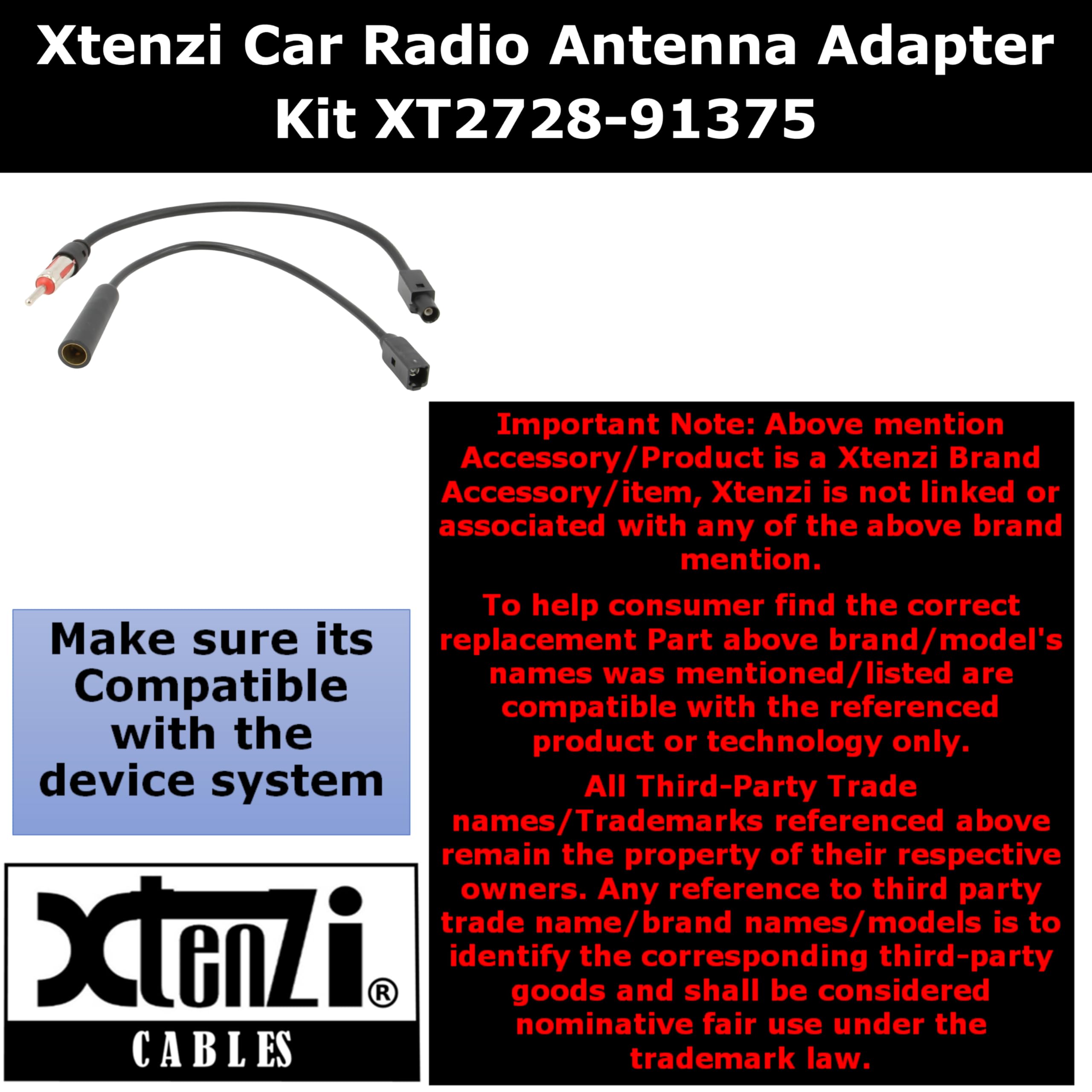 BMW Chevrolet Chrysler Mercedes Car Radio Antenna Adapter Kit XT2728 - Universal Fit for 2000 & Newer Vehicles - Perfect for Car Audio Upgrades & Aftermarket Stereo Installations