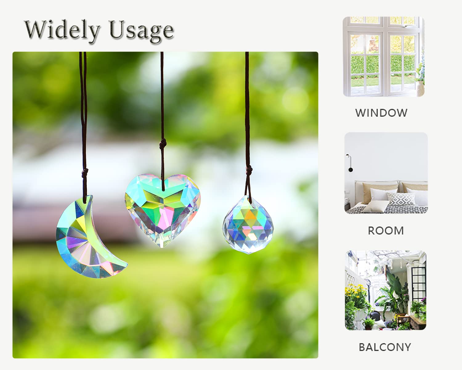 H&D HYALINE & DORA Crystal Prism Ball Rainbow Maker - Pack of 6 (3x2) Glass Sun Catchers with Moon & Heart Pendants for Window Decor, Room Decor, and Gift Giving - Create Beautiful Rainbows in Your Home