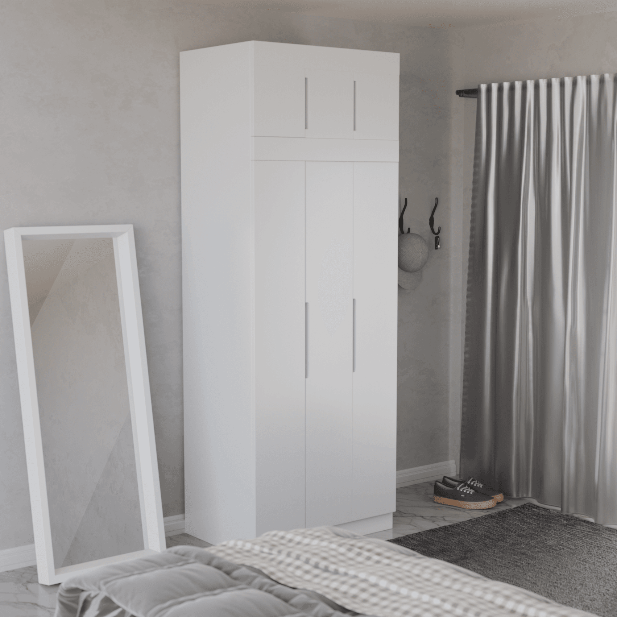 Harris 3-Door Open Wardrobe with Top Shelf - Modern Freestanding Closet for Bedroom, Living Room & Dorm Organization
