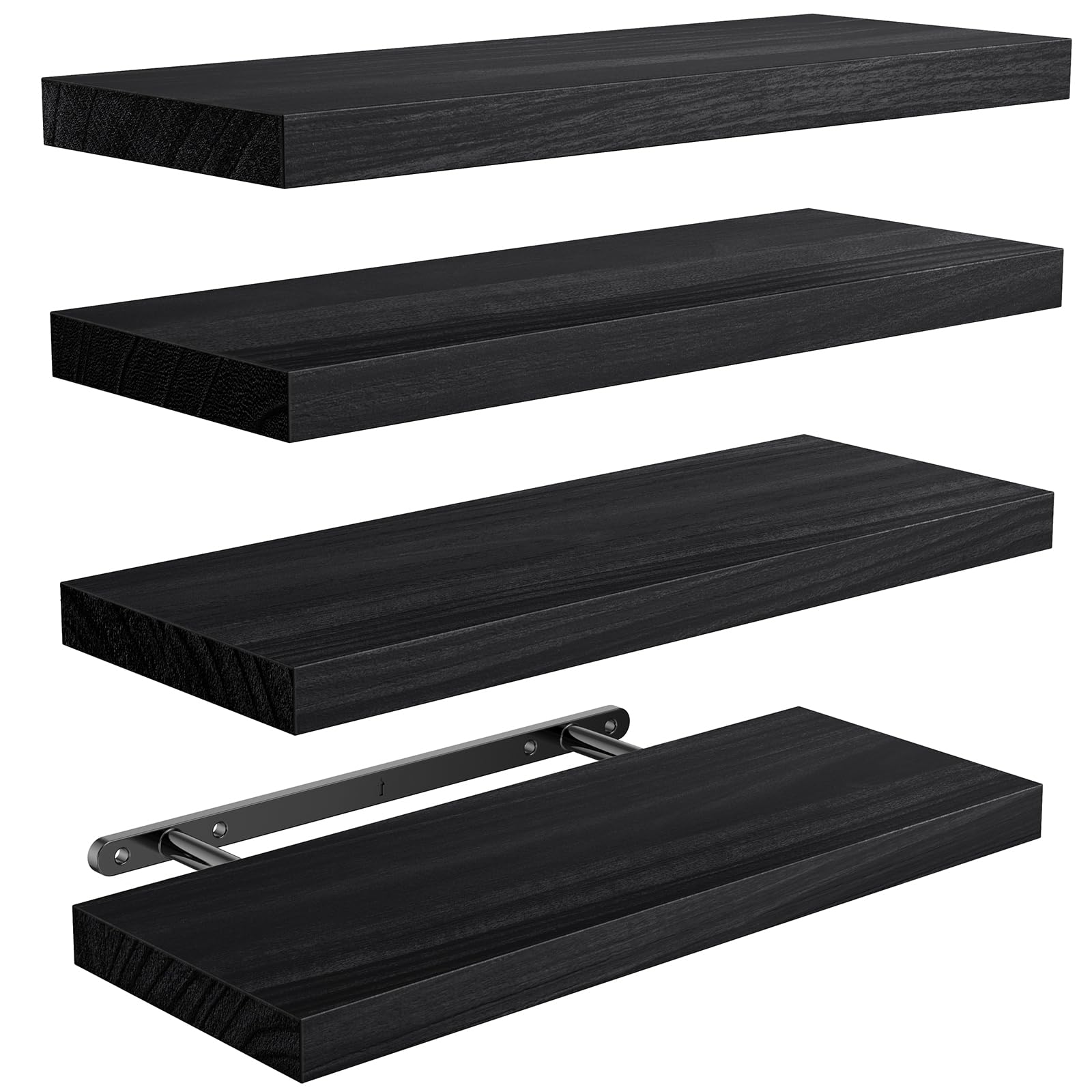 AMADA HOMEFURNISHING Floating Shelves Set of 4 - Natural Paulownia Wood Wall Shelves for Bathroom, Living Room, Bedroom, Kitchen & Home Office - Rustic Home Storage & Organization Solution - Perfect for Displaying Decor, Books & Essentials (AMFS40B)