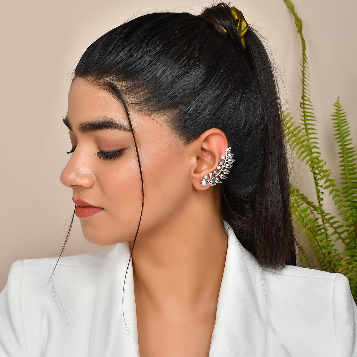 Voylla Fresh Fern Zahaar Oxidized Stud Earrings for Women | Elegant Jewelry Gift for Valentine's Day, Anniversary & Special Occasions | Perfect for Parties, Weddings & Everyday Wear