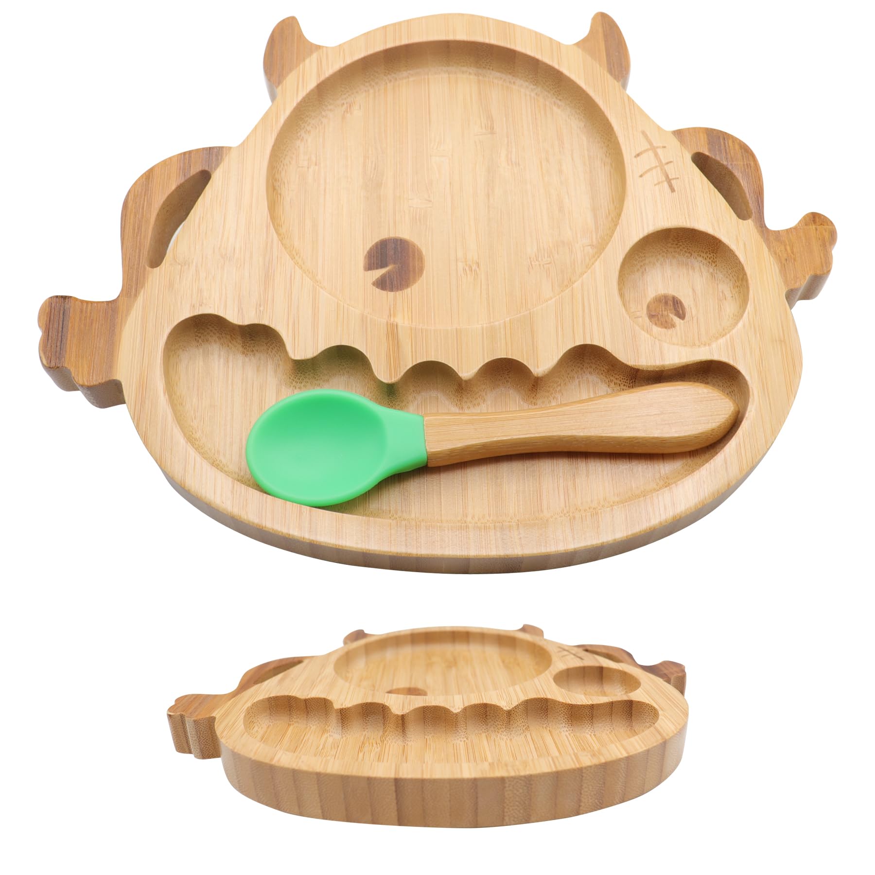 Eco-Friendly Bamboo Baby Plate with Suction Cup & Spoon - Non-Toxic Toddler Dinnerware Set - Durable & Safe for Infants - Perfect for Home, Travel, and Daycare Use