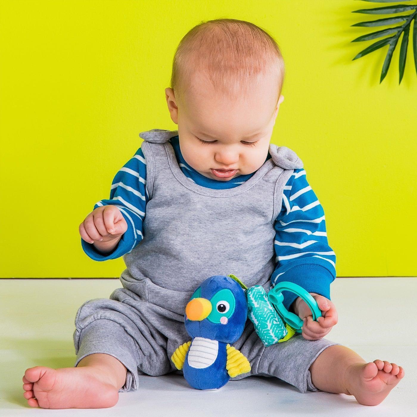 Bright Starts Chime Along Friends On the Go Toucan - Musical Baby Toy for Strollers & Car Seats, Fun Developmental Toy for Infants & Toddlers