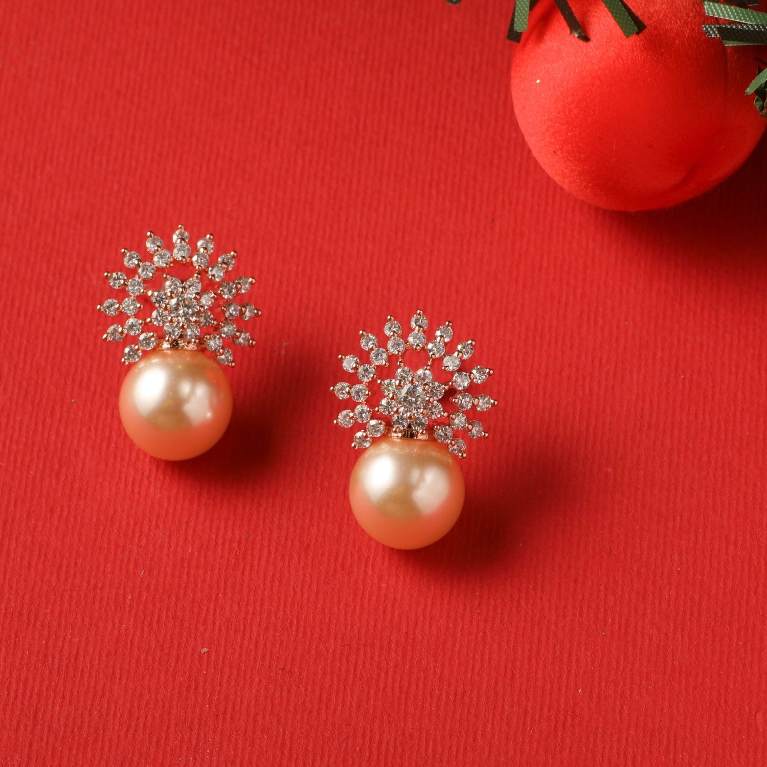 Pearl Nakshatra Cubic Zirconia Stud Earrings for Women - Elegant CZ Pearl Earrings for Daily Wear, Parties & Weddings