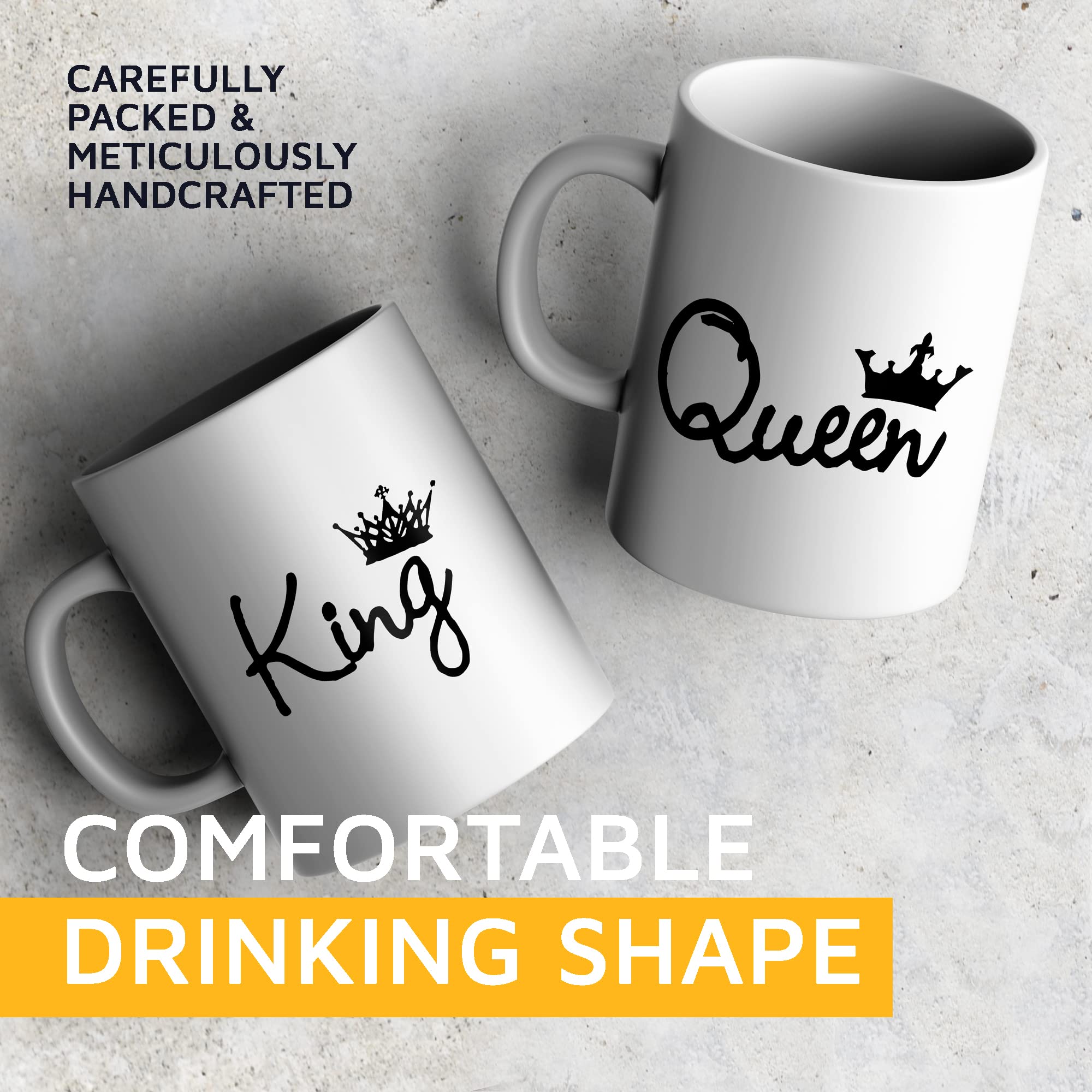 Funny King Queen Couples Mug Set - 11OZ Ceramic Coffee Cup for Boyfriend, Girlfriend, Husband & Wife - Perfect for Valentine's Day, Anniversary & Romantic Gifts - Cute Couple Mugs for Coffee, Tea & Hot Chocolate at Home