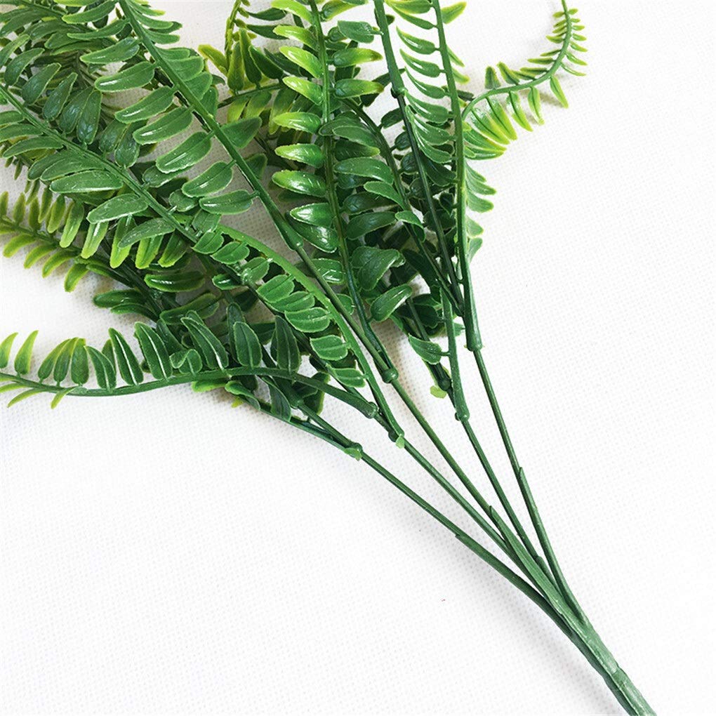 2 Pack Artificial Green Fern Plants - 5 Branches PVC Fake Plants for Wedding, Party, Home, Office & Hotel Decor - White (Perfect for Centerpieces, Shelves & Tabletop Displays)