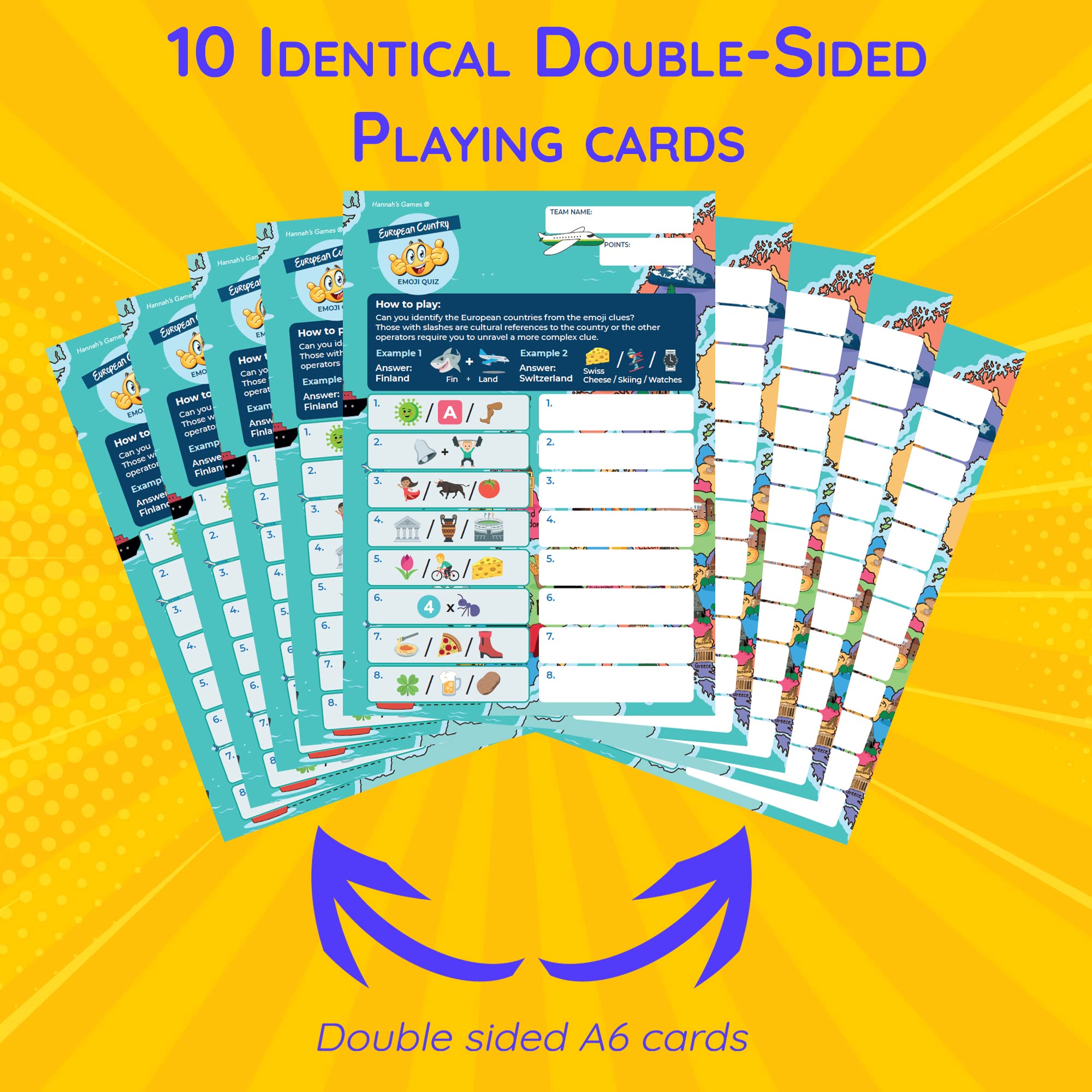 European Country Emoji Quiz Cards Game | Eurovision Party Games & Song Contest Trivia | Malmö 2024 Merchandise Kit | Europe-Themed Decorations & Props - Perfect for Eurovision Viewing Parties, Themed Events, and Music Lovers