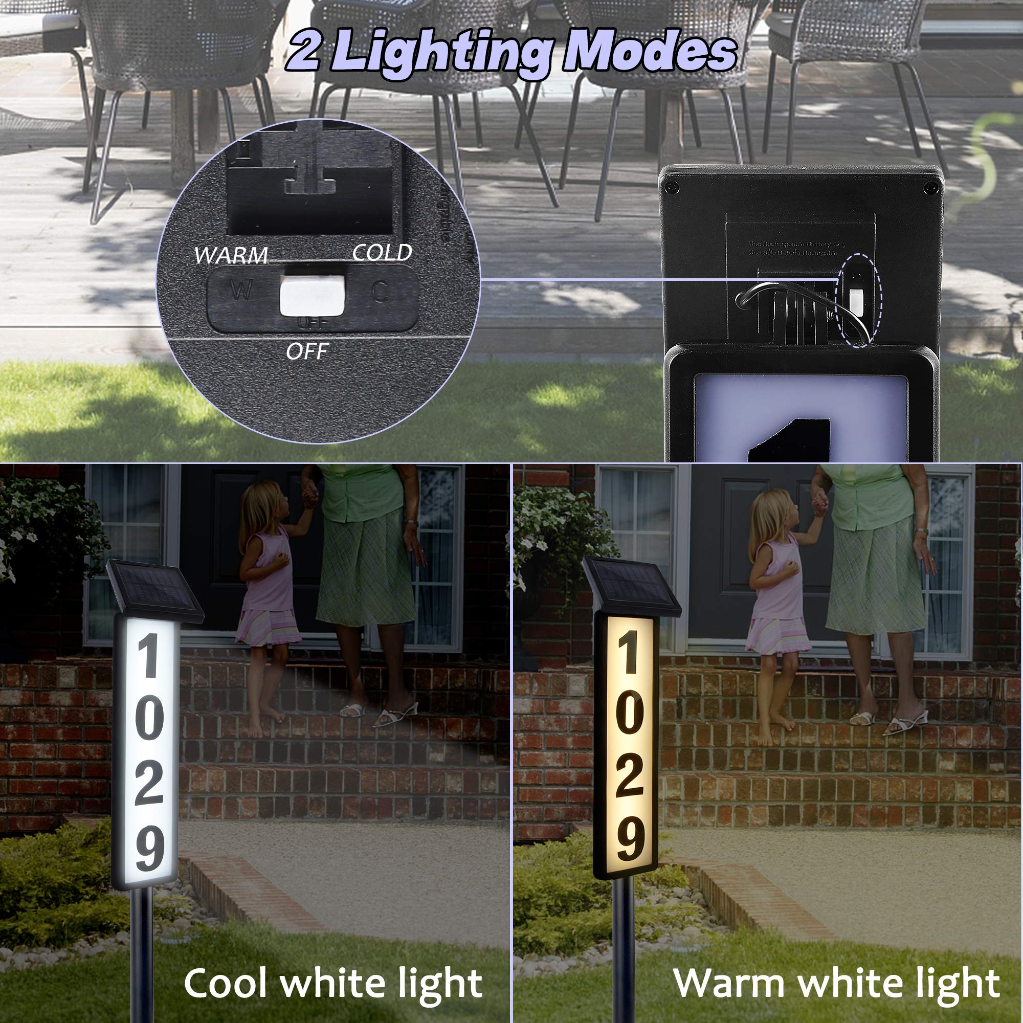 ATDAWN Solar Powered LED Illuminated House Address Numbers Sign - Outdoor Weatherproof Address Plaque for Home, Yard, Garden - Perfect for Nighttime Visibility & Curb Appeal Enhancement