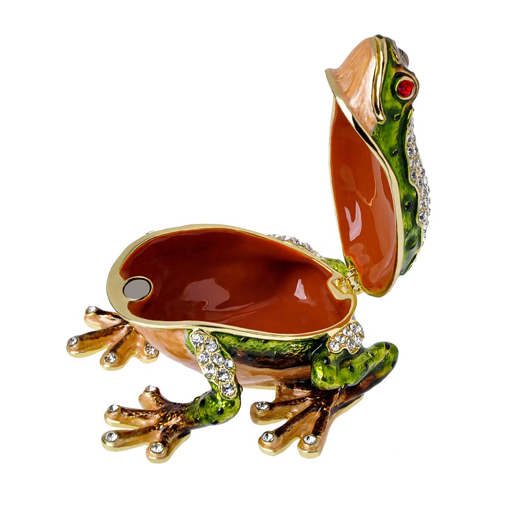 Golden Crystal Enameled Hand-Painted Frog Jewelry Box with Hinged Lid - Elegant Home Décor & Unique Gift for Animal Lovers - Perfect for Jewelry Storage, Home Display, and Special Occasion Gifts