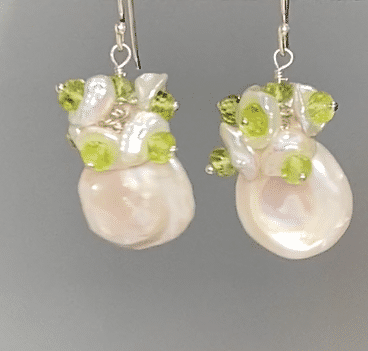 Keishi Pearl & Peridot Gemstone Cluster Earrings | Dainty Boho Jewelry for Women | Perfect for Weddings, Parties & Everyday Wear