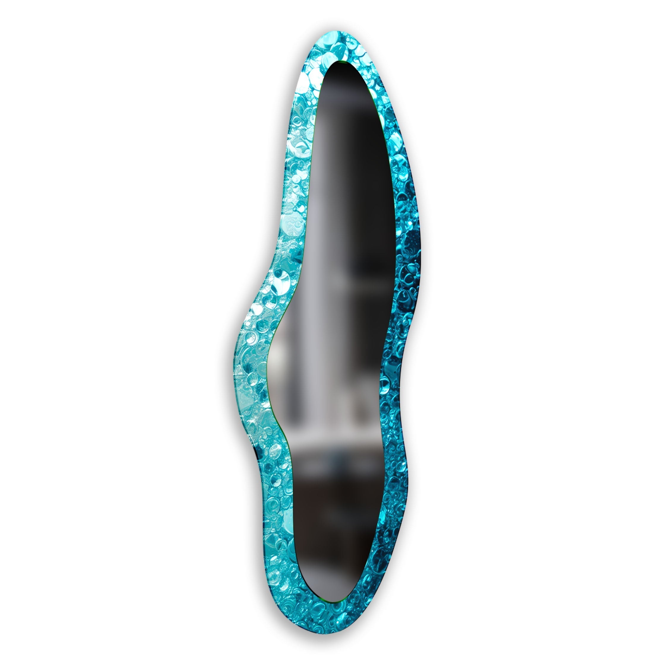 Blue Irregular Shaped Glass Wall Mirror - Unique Decorative Mirror for Living Room, Bedroom & Bathroom - Modern Home Decor