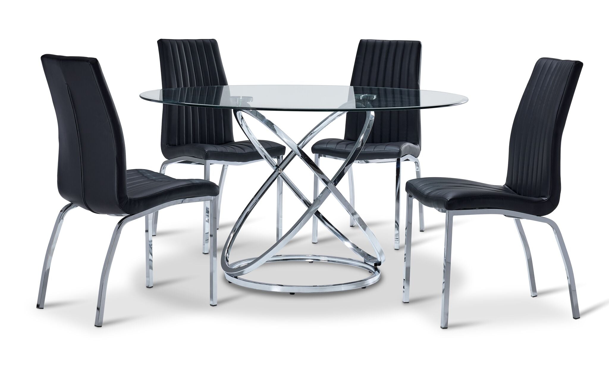 Stylish 5-Piece Round Glass & Chrome Dining Set for Modern Home - Perfect for Small Spaces & Family Gatherings