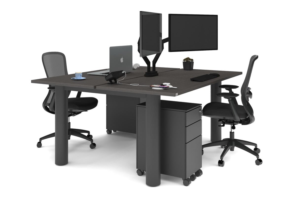 Quadro Cylinder Leg 2 Person Office Workstation Desk - 1600L x 700W - Modern Shared Workspace Solution for Collaborative Teams & Coworking Spaces