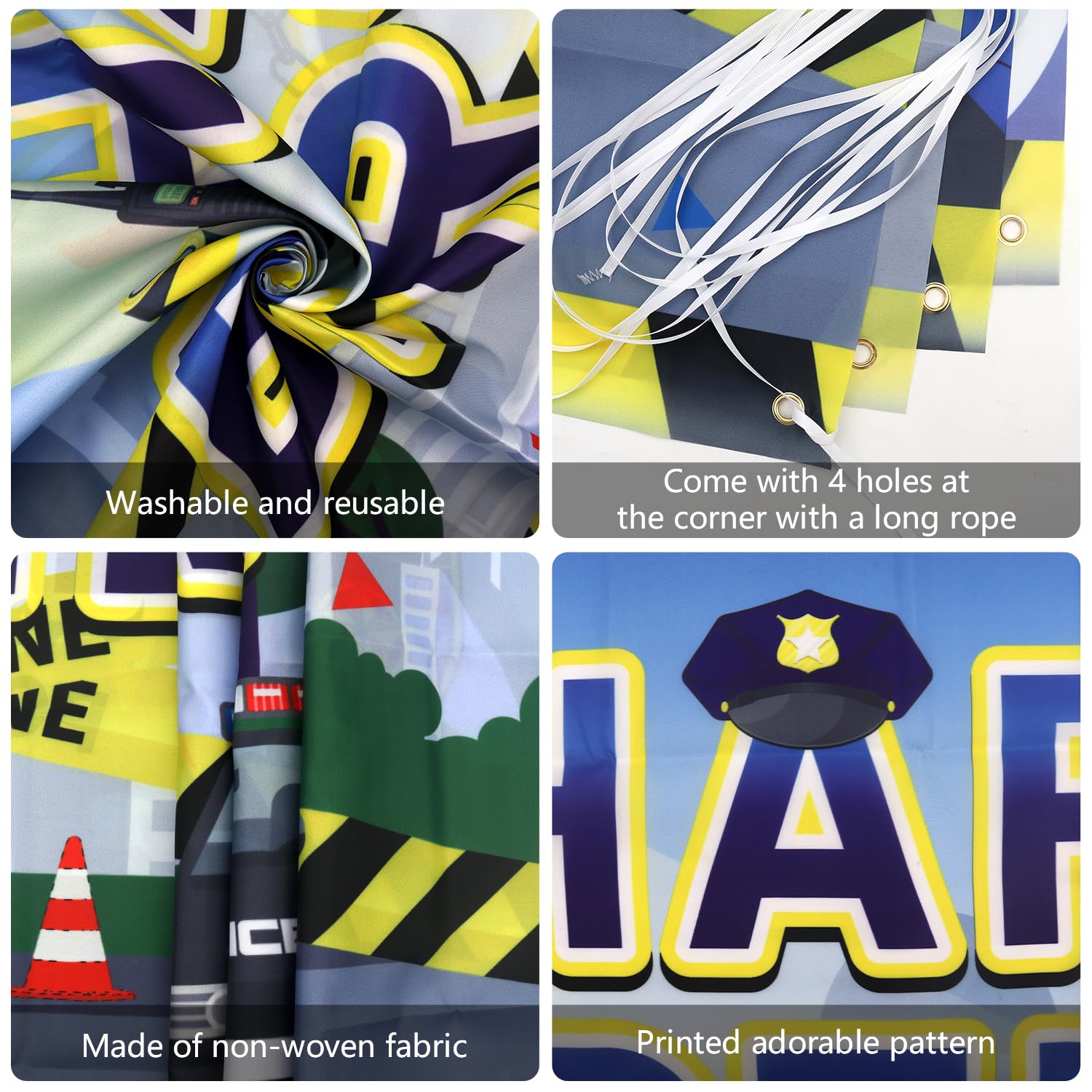 KEFAN Police Birthday Party Decorations Set - Includes Happy Birthday Backdrop, Plates, Cups, Napkins, Tablecloth & Balloons - Police Theme Party Supplies for Kids - Serves 20 Guests - Perfect for Police Officer Birthday Parties, Themed Events & Law Enforcement Celebrations