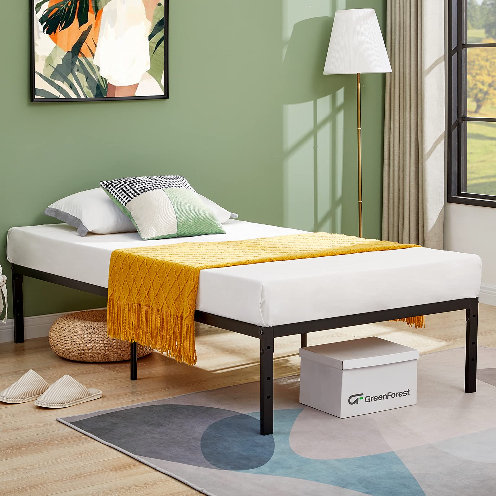 GreenForest Twin Size Metal Platform Bed Frame - 14 Inch Heavy Duty Sturdy Mattress Foundation, No Box Spring Needed - Black | Perfect for Kids Rooms, Guest Bedrooms & Small Spaces