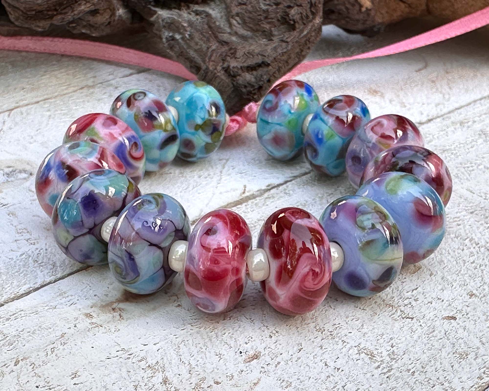 14 Mixed Mosaics Lampwork Beads Set SRA - Handmade Glass Beads for Jewelry Making, DIY Crafts & Scrapbooking - Perfect for Necklaces, Bracelets & Home Decor