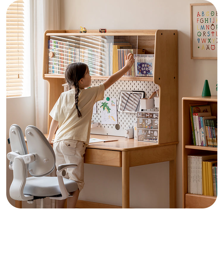 Solid Wood Study Desk with Shelf - Beech & Oak Wooden Writing Desk for Home Office, Study Room, or Library - Durable & Stylish Workspace Solution
