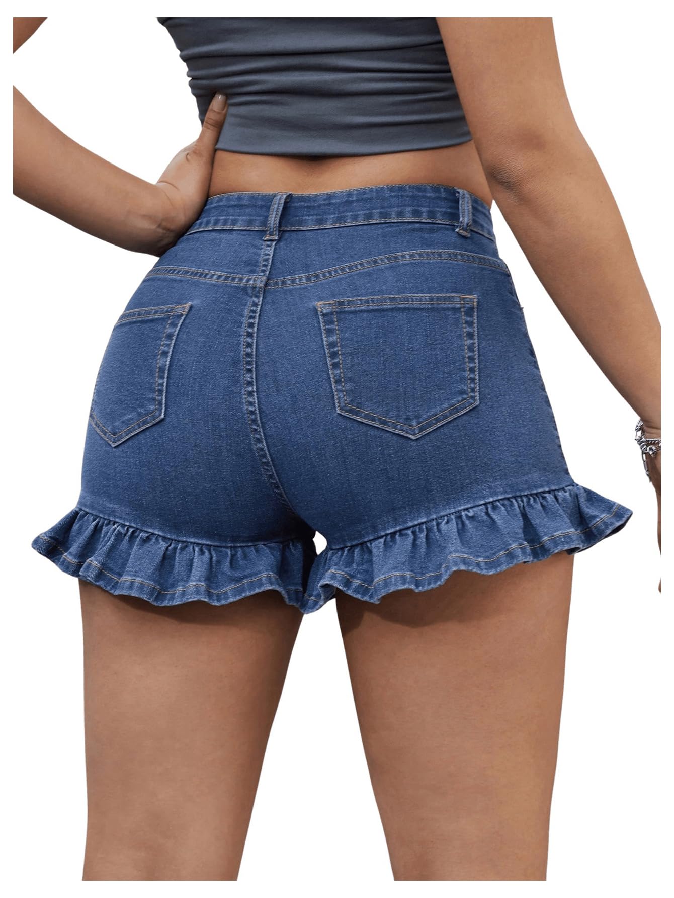 Floerns Women's High Waisted Straight Leg Denim Shorts with Flounce Hem & Pockets | Stretch Skinny Jeans Shorts for Summer | Perfect for Casual Outings, Beach Trips & Date Nights
