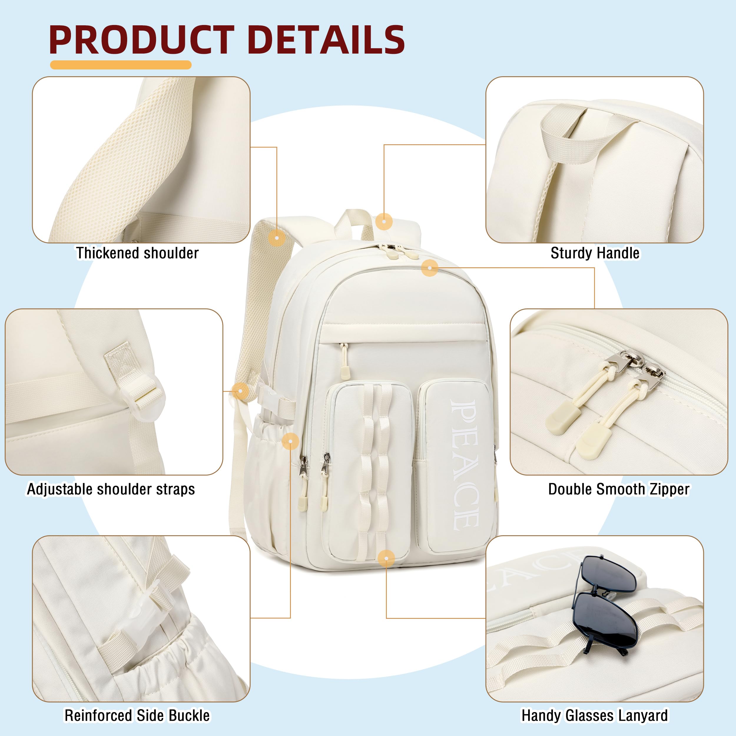 15.6 Inch Water Resistant Laptop Backpack for College Students - Durable Bookbag for Teens, Kids, Women & Men - School, Work, Travel & Sports Backpack in Off White | Perfect for Daily Commute, Business Trips & Outdoor Activities