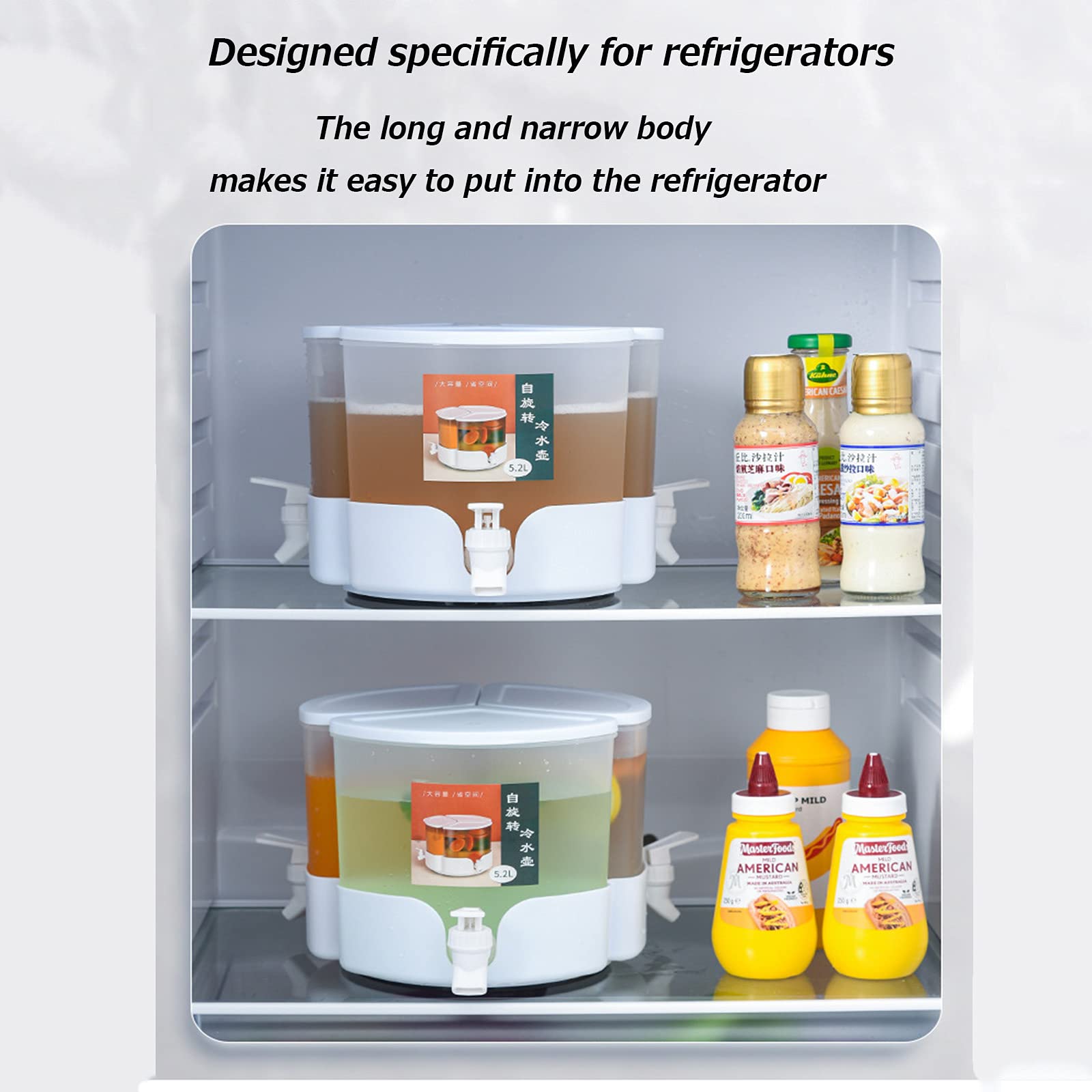 Rotating Large Capacity Refrigerator Cold Kettle with Lid and Faucet - 3-Compartment Split Fruit Teapot, Lemonade Bucket & Ice Water Jug for Household Juice, Cold Drinks, Ice Tea, Wine & Coffee - Perfect for Parties, BBQs, and Outdoor Gatherings