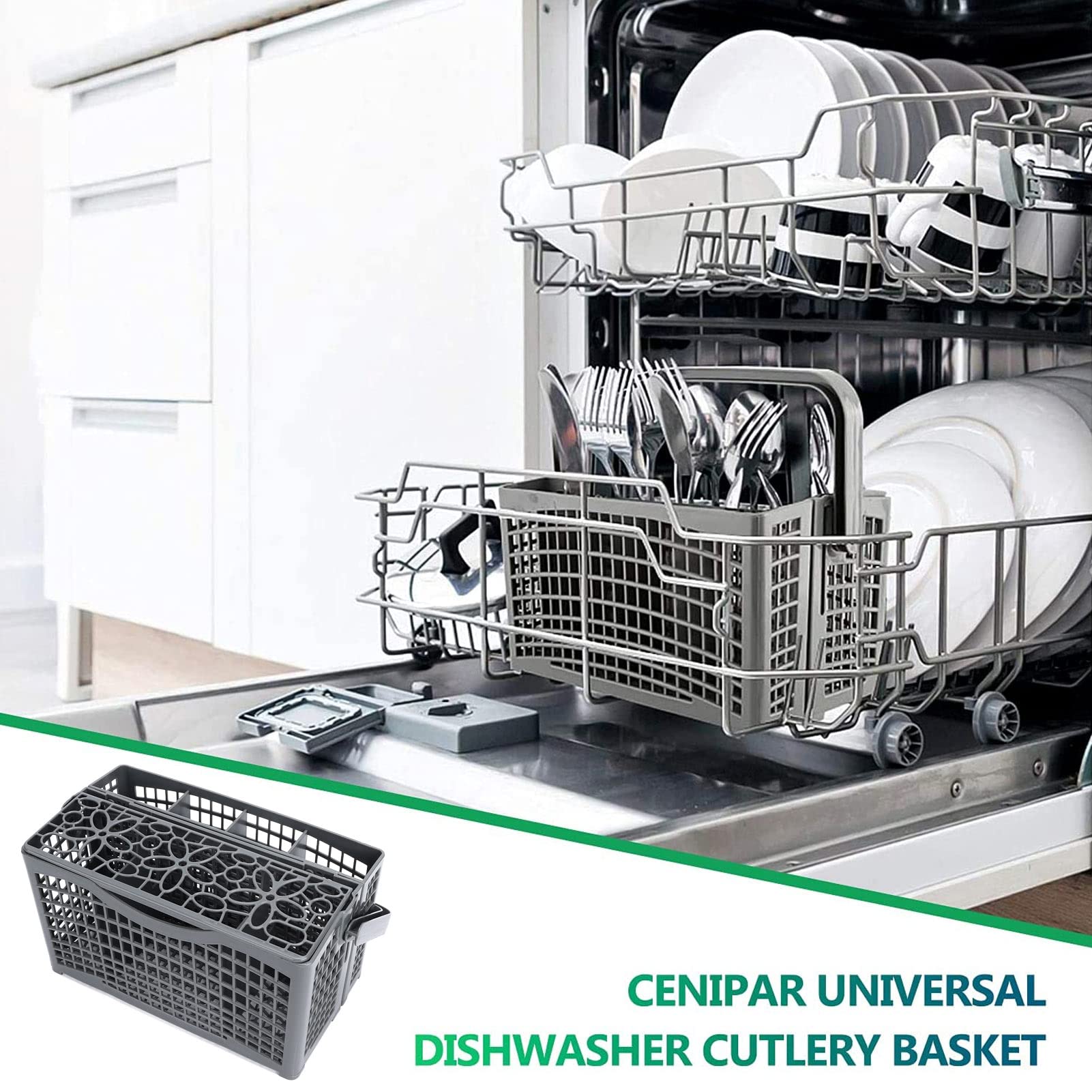 Universal Plastic Dishwasher Silverware Basket with Detachable Handle - Cutlery Storage Box for Kitchen Organization | Fits Most Dishwashers, Perfect for Utensils, Forks, Spoons & Knives