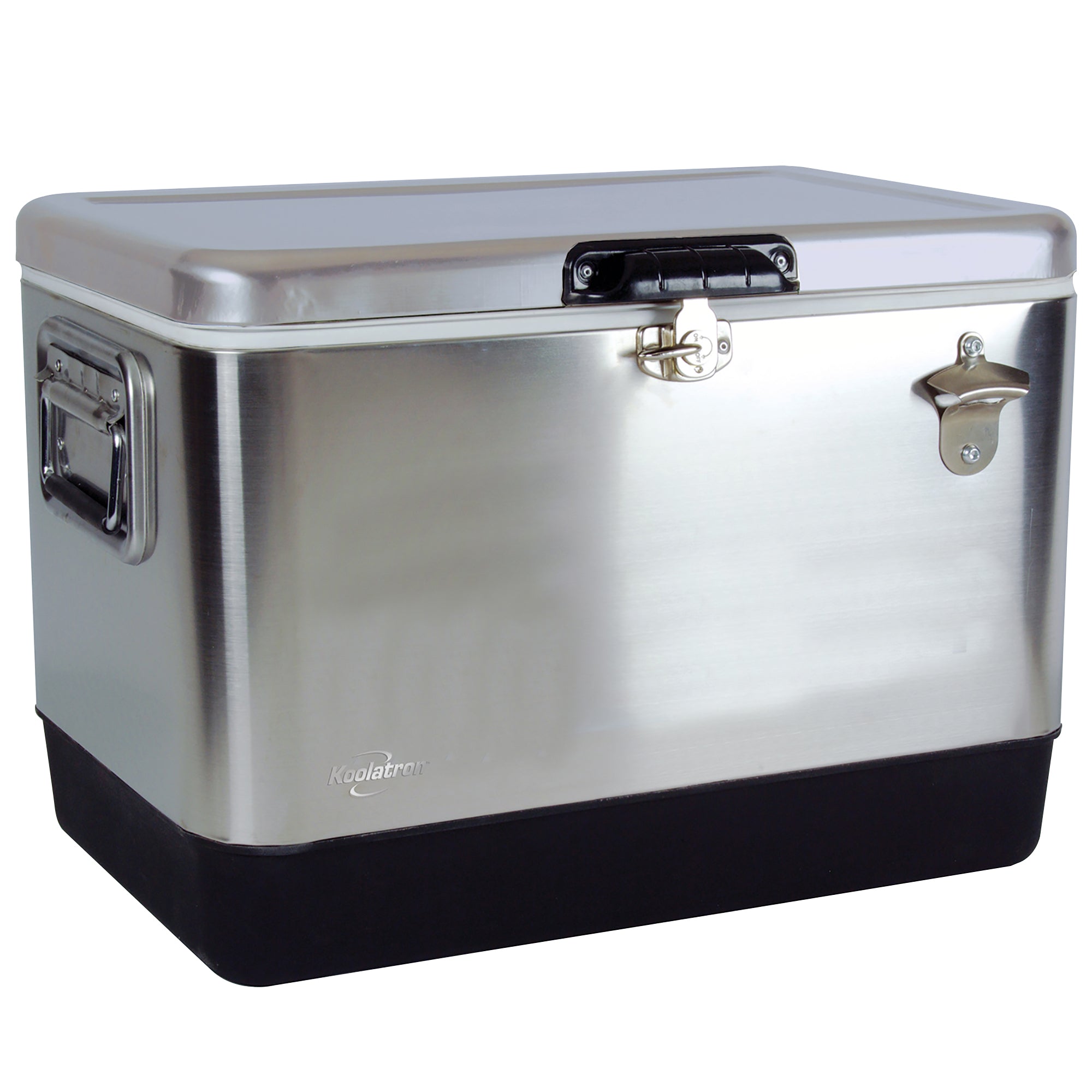 Koolatron 51L (54 qt) Stainless Steel Ice Chest Cooler with Bottle Opener - 85 Can Capacity Portable Beverage Cooler in Silver & Black for Camping, Beach, RV, BBQs, Tailgating, Fishing - Perfect for Outdoor Adventures, Picnics, and Road Trips