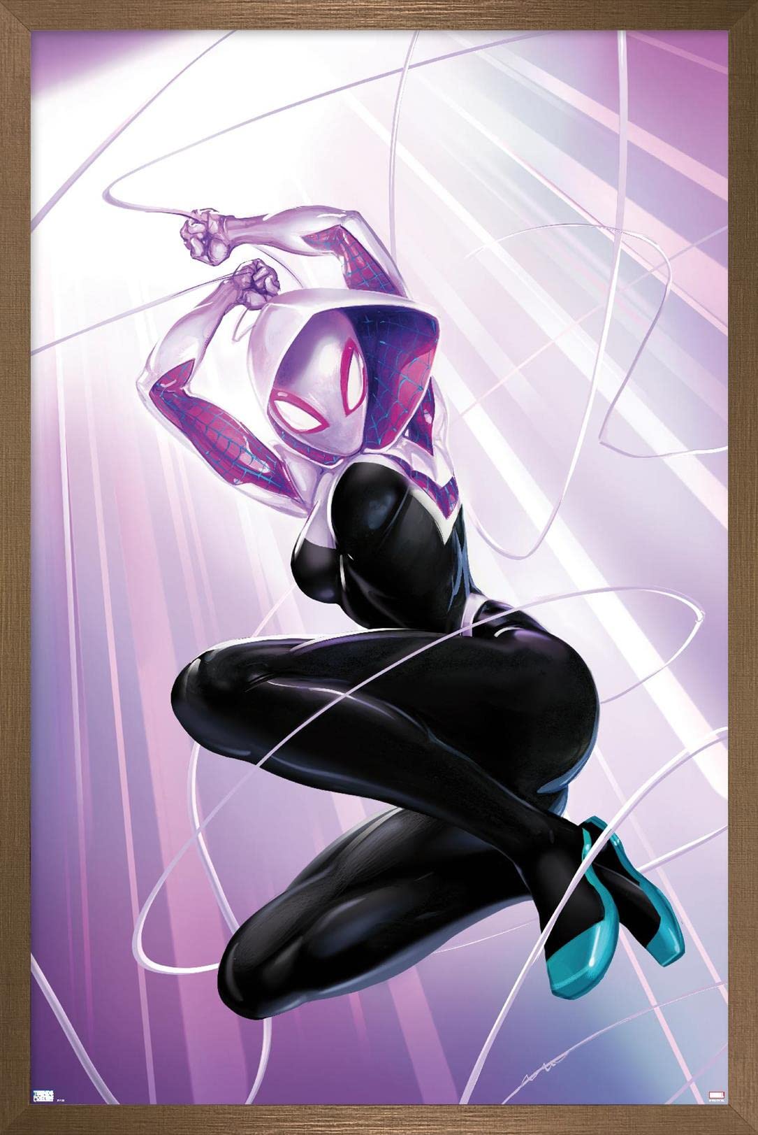 Trends International Marvel Comics Ghost Spider #1 Wall Poster - 34L x 22.4W Bronze Framed Version | Superhero Room Decor, Comic Book Fan Gift, Home & Office Wall Art
