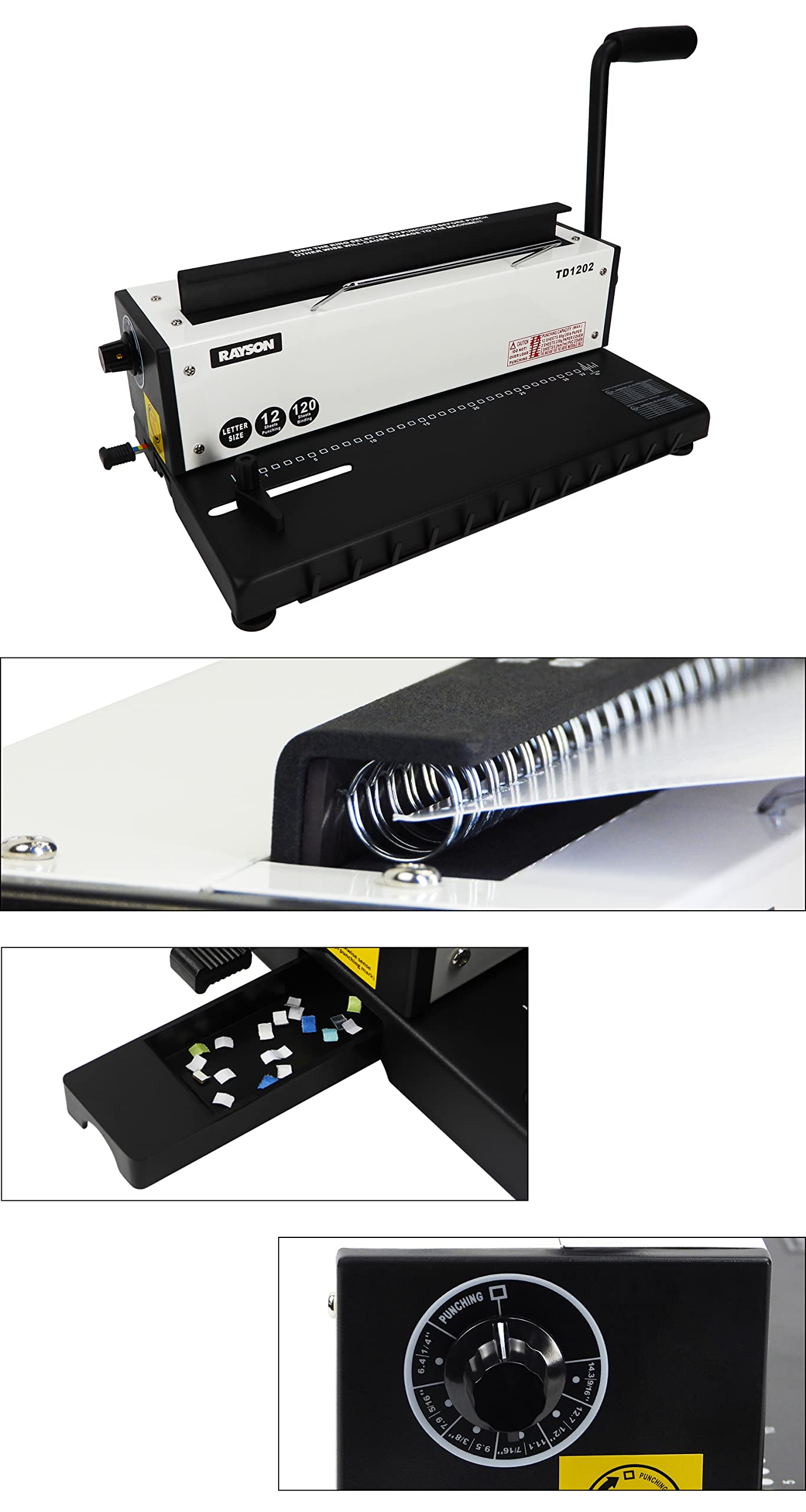 Rayson TD1202 3:1 Pitch Wire Binding Machine - 12 Sheet Punching Capacity & 120 Sheet Binding Capacity | Heavy Duty Metal Construction | Perfect for Office Documents, Reports, Presentations & Book Binding