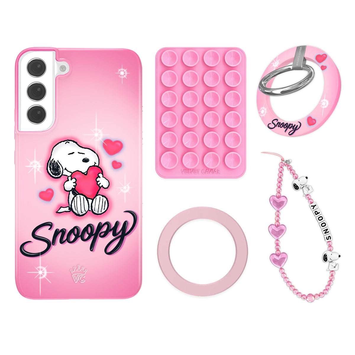 Snoopy Be Mine Galaxy Bundle Set - Cute Cartoon Phone Grip for iPhone & Samsung - Perfect for Valentine's Day Gifts, Everyday Use & Phone Protection