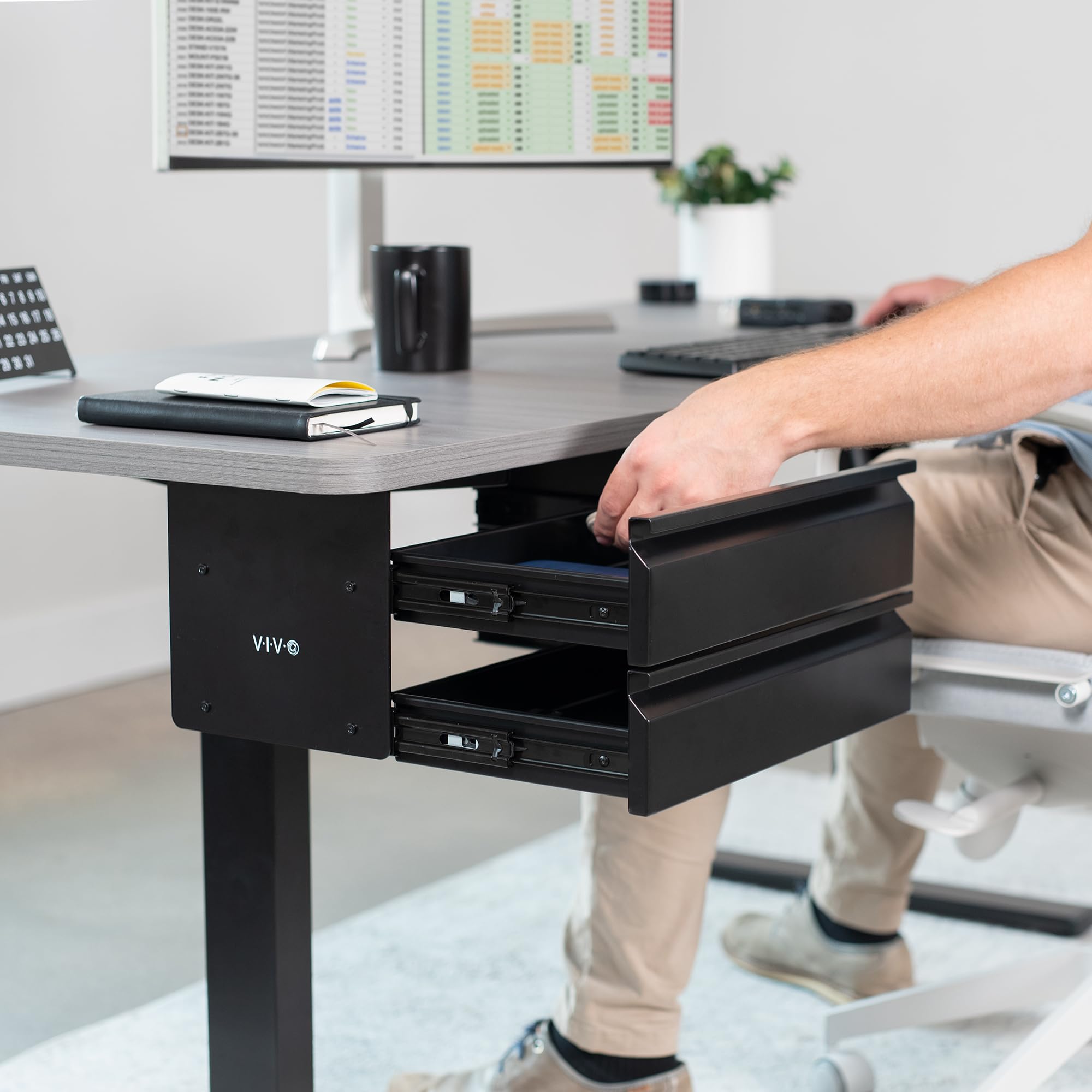 VIVO 16 Inch Slide Out Dual Tier Under Desk Drawer Organizer - 2 Layer Black Storage Shelf for Office Supplies, Files & Accessories - Perfect for Home Office, Workstation & Small Space Organization (Model DESK-DR02)