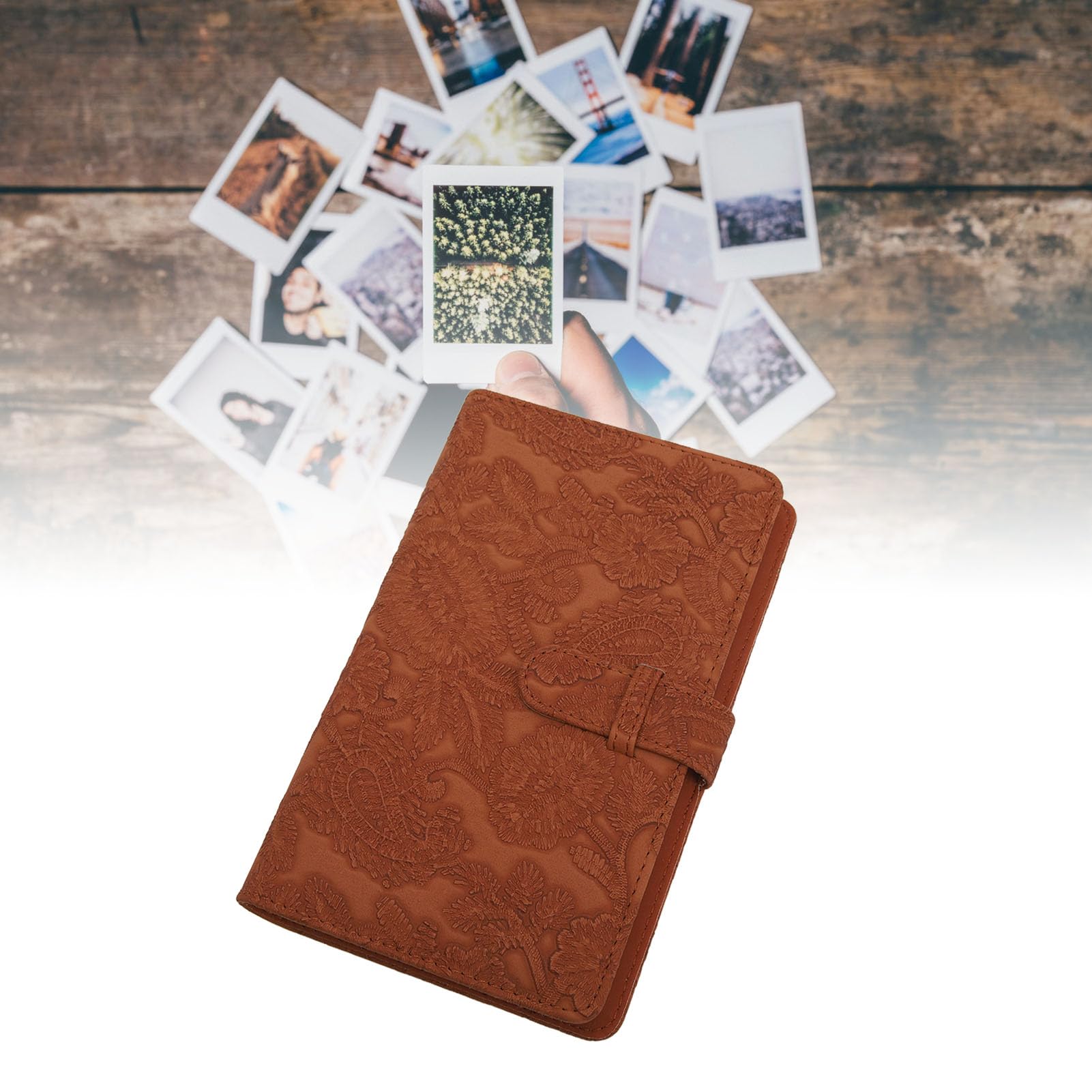 96-Pocket Mini Photo Album PU Leather - Large Capacity Picture Storage for Instax Mini 12/11, Credit Cards & Movie Tickets - High Transparency Pocket Pages (Brown Relief) - Perfect for Travel Memories, Wedding Photos & Collectibles Organization