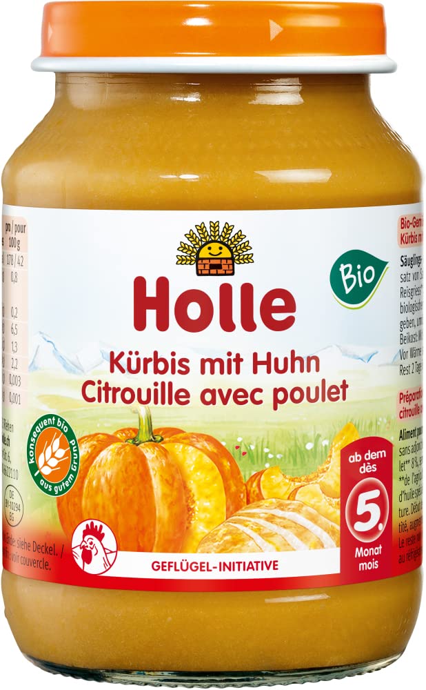 Holle Organic Pumpkin with Chicken Baby Food (6 x 190g) – Healthy & Nutritious Meal for Infants 6+ Months – Perfect for On-the-Go Feeding & Travel