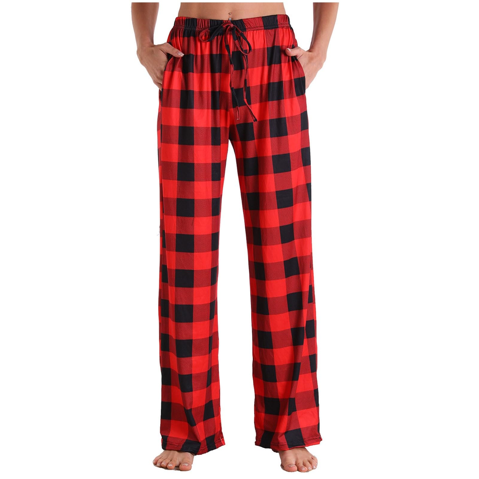 Women's Cotton Plaid Pajama Pants - Soft Lounge Sleep Bottoms with Pockets, Wide Leg Drawstring Sweatpants for Home, Travel & Relaxation | Casual Comfortable Sleepwear