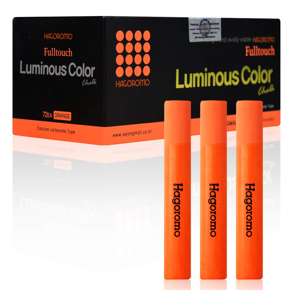 Hagoromo Fulltouch Luminous Chalk - Non-Toxic & Dustless Chalk Set (72 Pieces, Orange) for Classroom, Blackboard, Teaching, and Artistic Drawing
