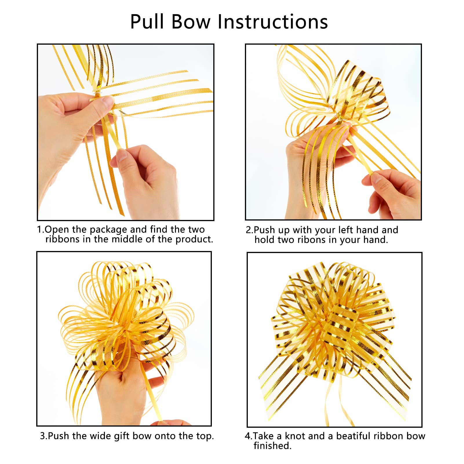 10pcs Large Gold Gift Bows for Wrapping, Party Decor, Car Decorations, Gift Baskets, Birthday Presents & Flower Arrangements - Premium Pull Bows (B15-Gold)