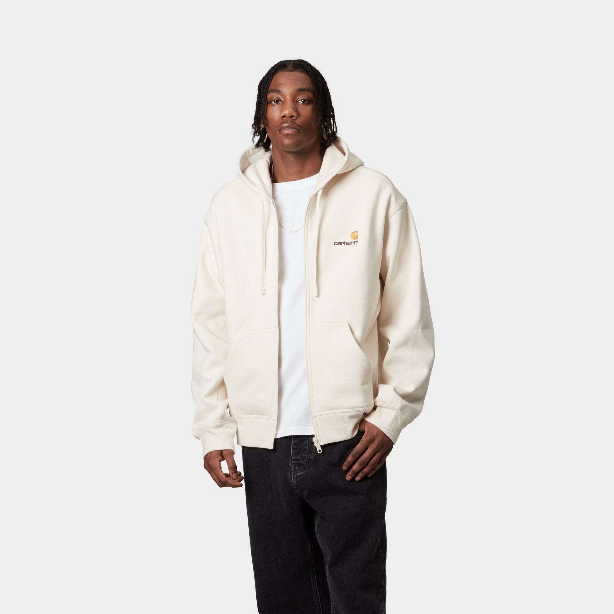 Hooded American Script Jacket in Natural Color - Stylish & Comfortable Outerwear for Men & Women | Perfect for Casual Outings, Streetwear Fashion & Cool Weather