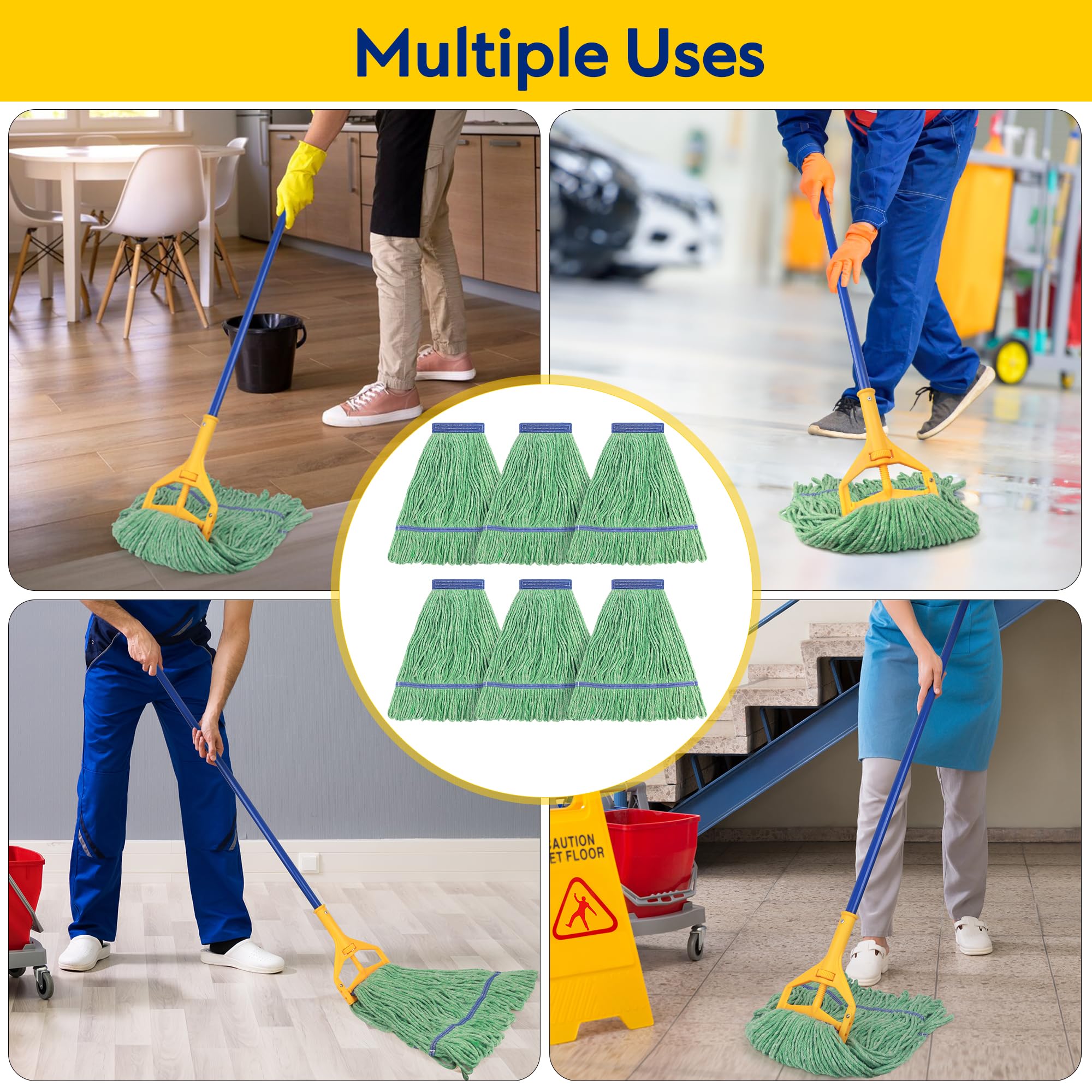 Heavy Duty Mop Head Refill - 6 Pack for Commercial & Industrial Cleaning