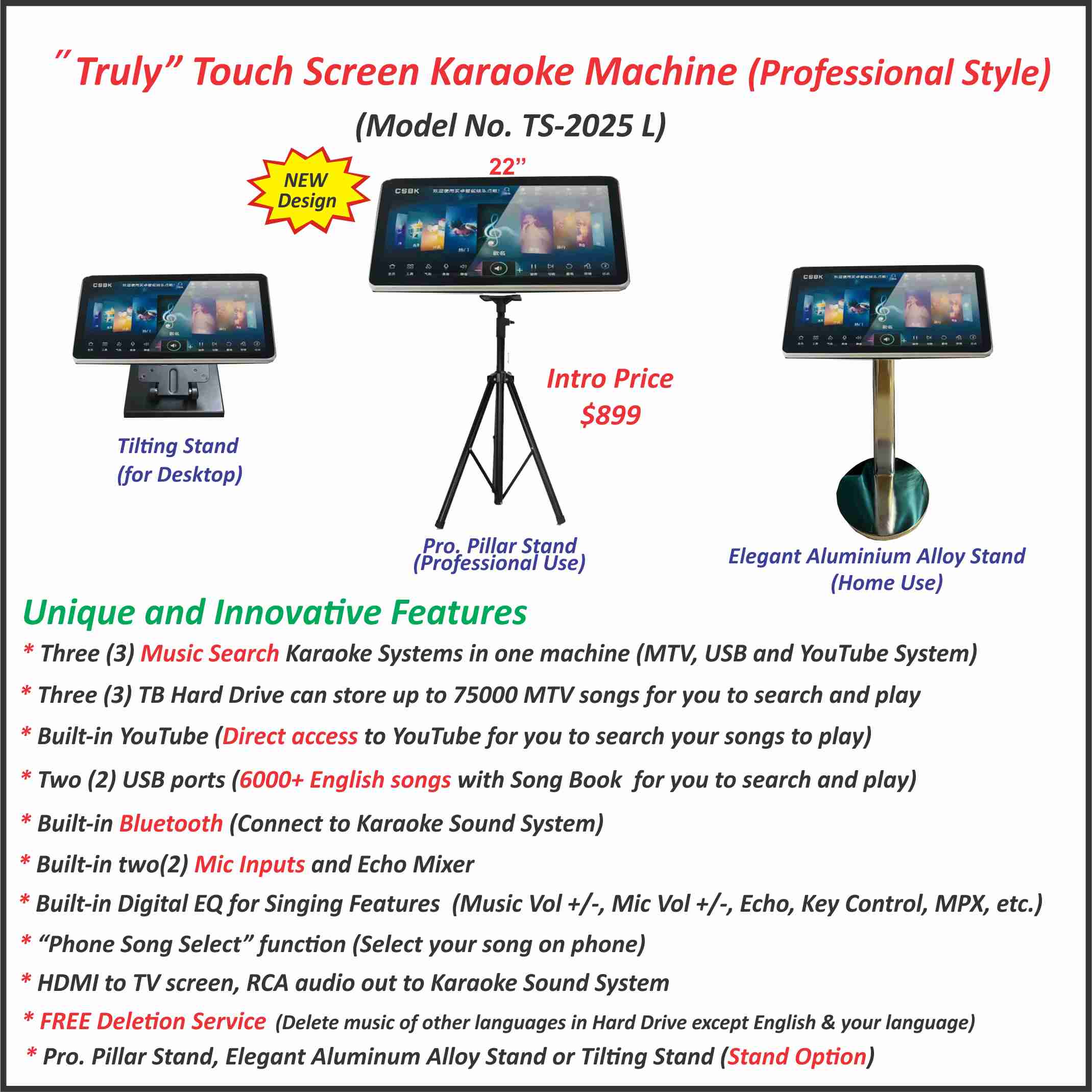 Wireless Bluetooth Karaoke Machine with Touch Screen - Portable Singing System with 2 Microphones, LED Lights & Speaker for Home Parties, Gifts, Kids & Adults (TS 2025L) - Perfect for Birthday Celebrations, Family Gatherings & Indoor Entertainment