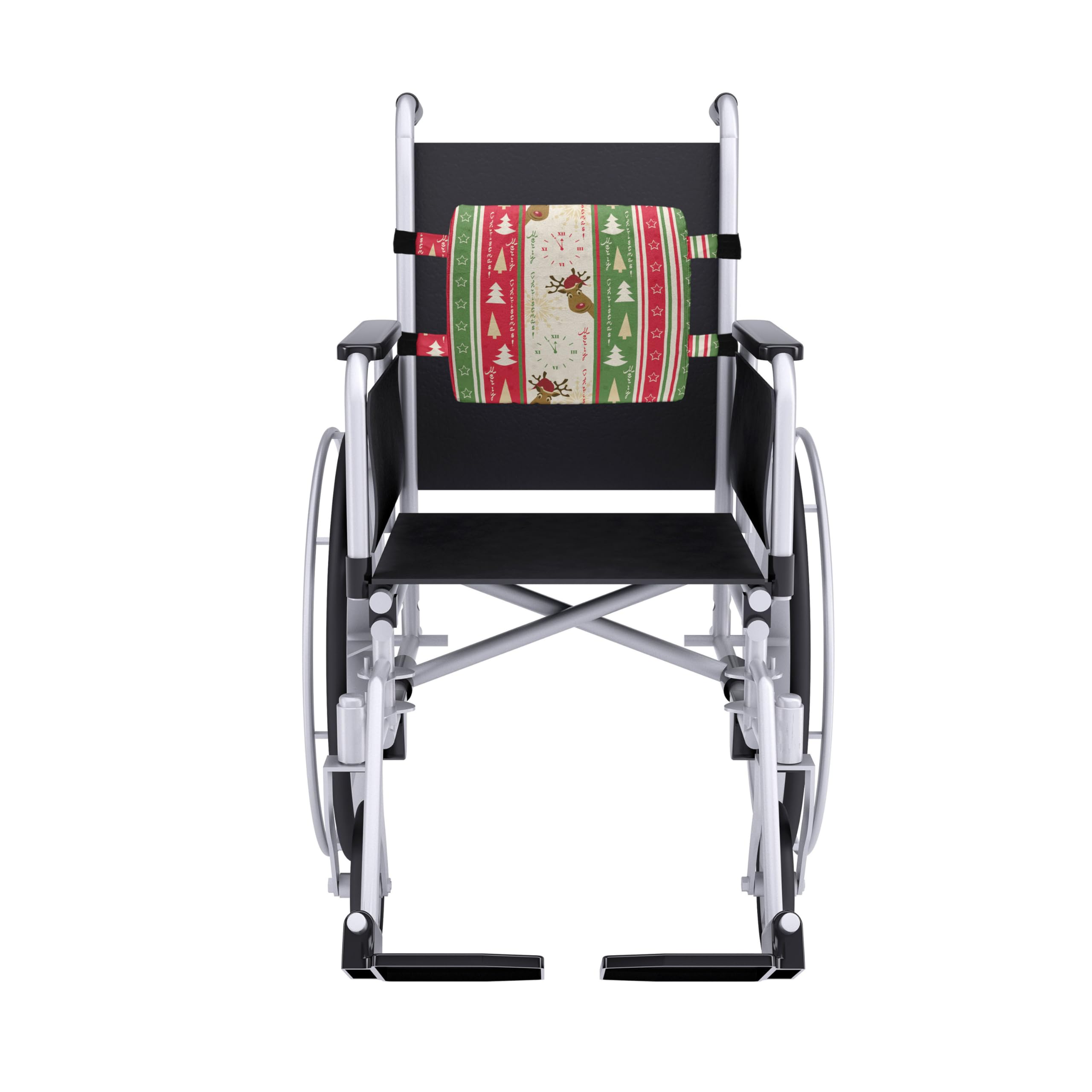 Ambesonne Christmas Lumbar Support Pillow - Festive Chinese Style Merry Christmas Design with Deer, Pines & Stars - High Density Foam for Office Chair & Car Seat (14x13 Inches, Green Dark Coral White) - Perfect for Holiday Decor & Back Pain Relief