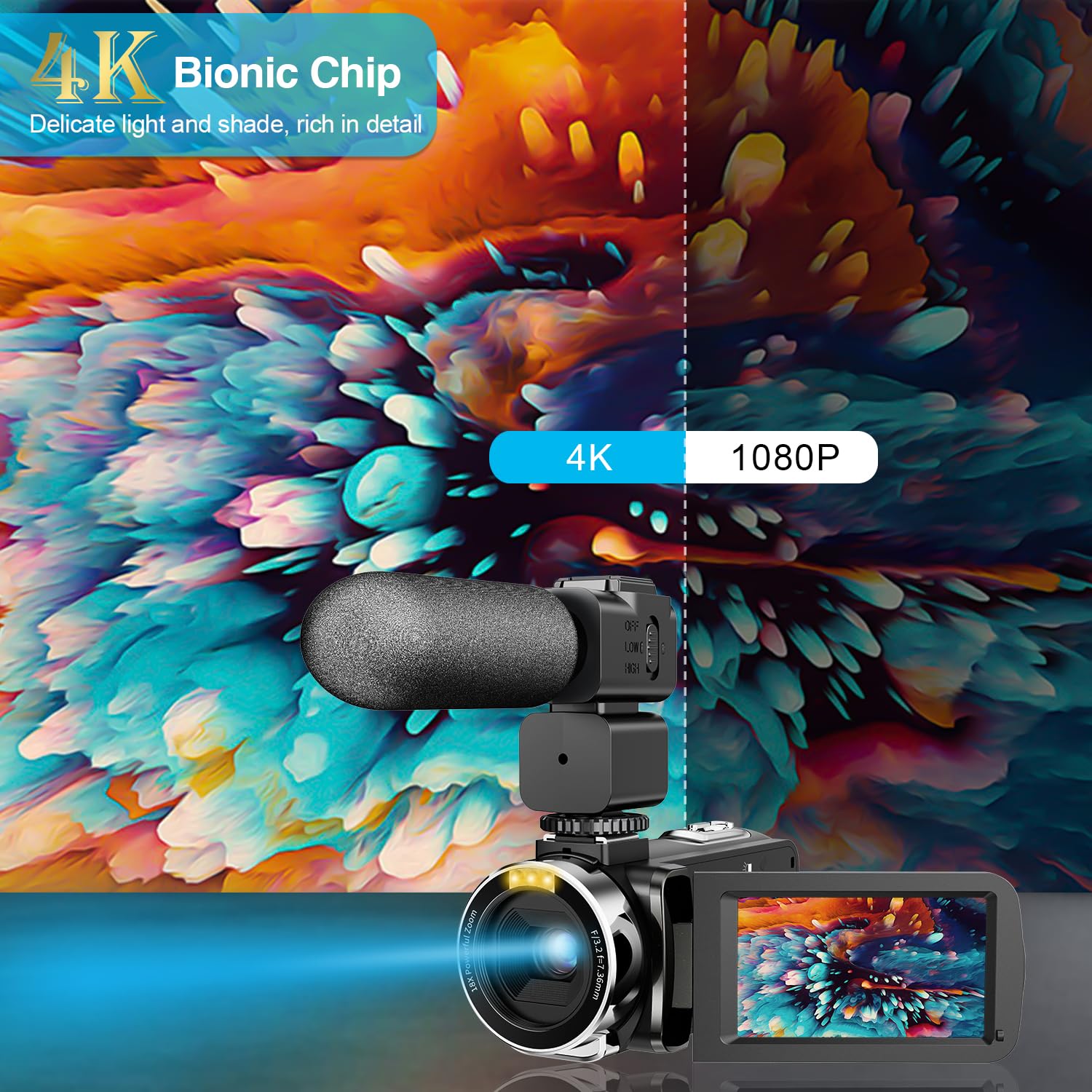 4K 60FPS WiFi Vlogging Camera with HD Microphone & IR Night Vision - 18X Digital Zoom YouTube Camera for Kids, Travel & Content Creation - Perfect for Vlogging, Live Streaming & Home Videos