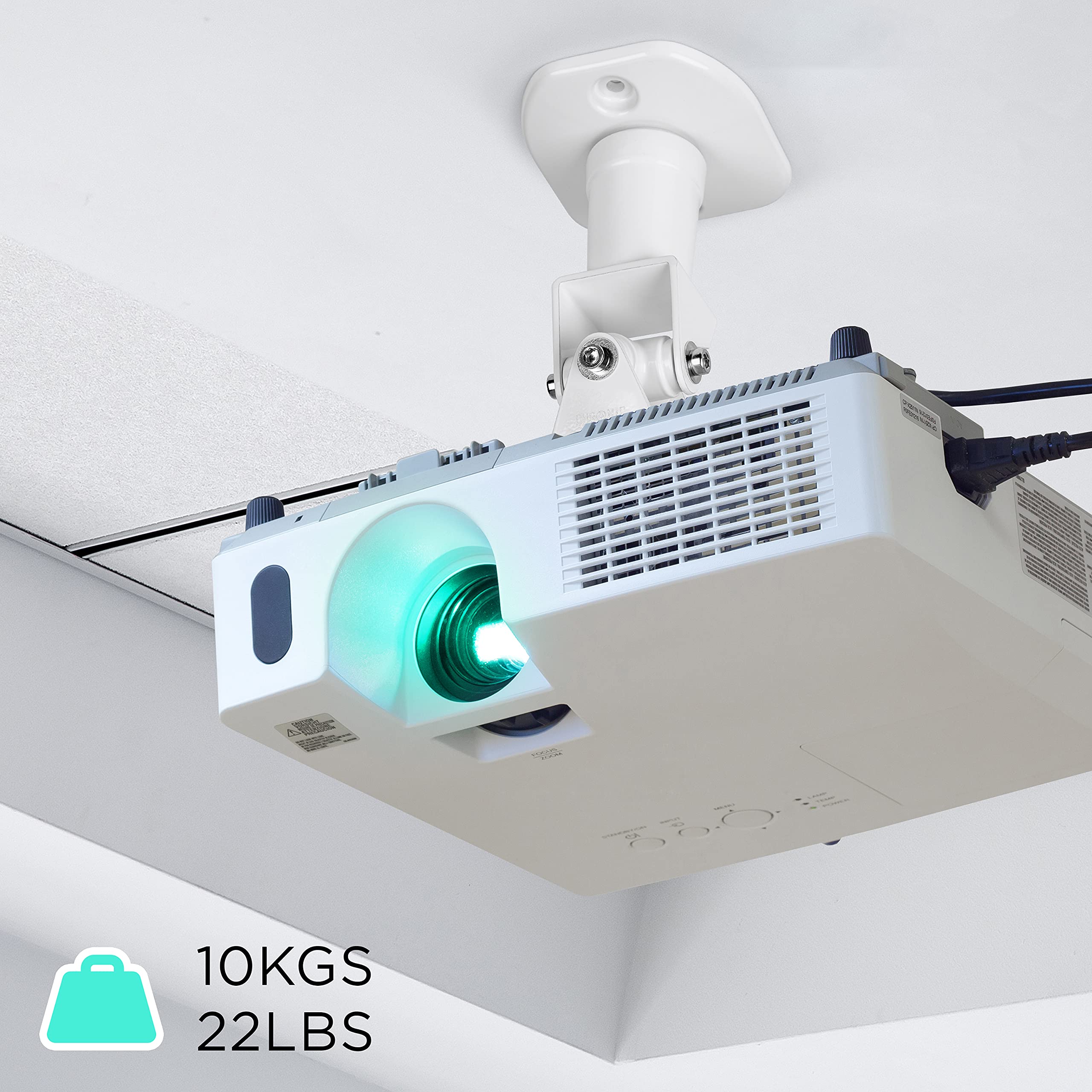 Duronic PB07XB Universal Heavy Duty Ceiling Projector Mount - 10kg Capacity, 360° Rotation, 180° Swivel & Tilt - Complete Installation Kit Included - Perfect for Home Theater, Classrooms & Office Presentations