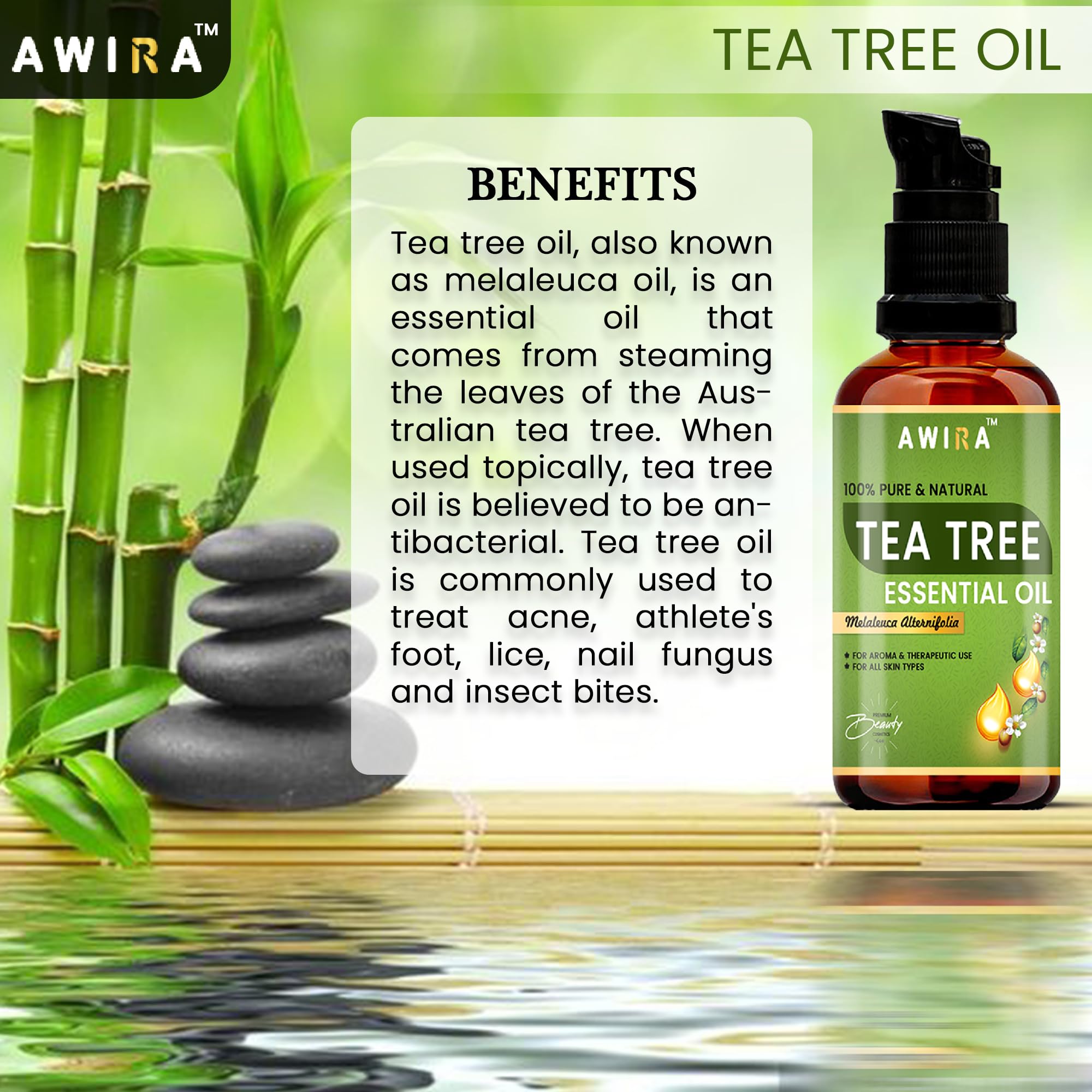 Awira 100% Pure Tea Tree Essential Oil for Skin, Hair & Acne Treatment - 30ml Undiluted Therapeutic Grade Natural Oil for Face Care, Scalp Health & Blemish Relief | Perfect for DIY Beauty, Aromatherapy & First Aid