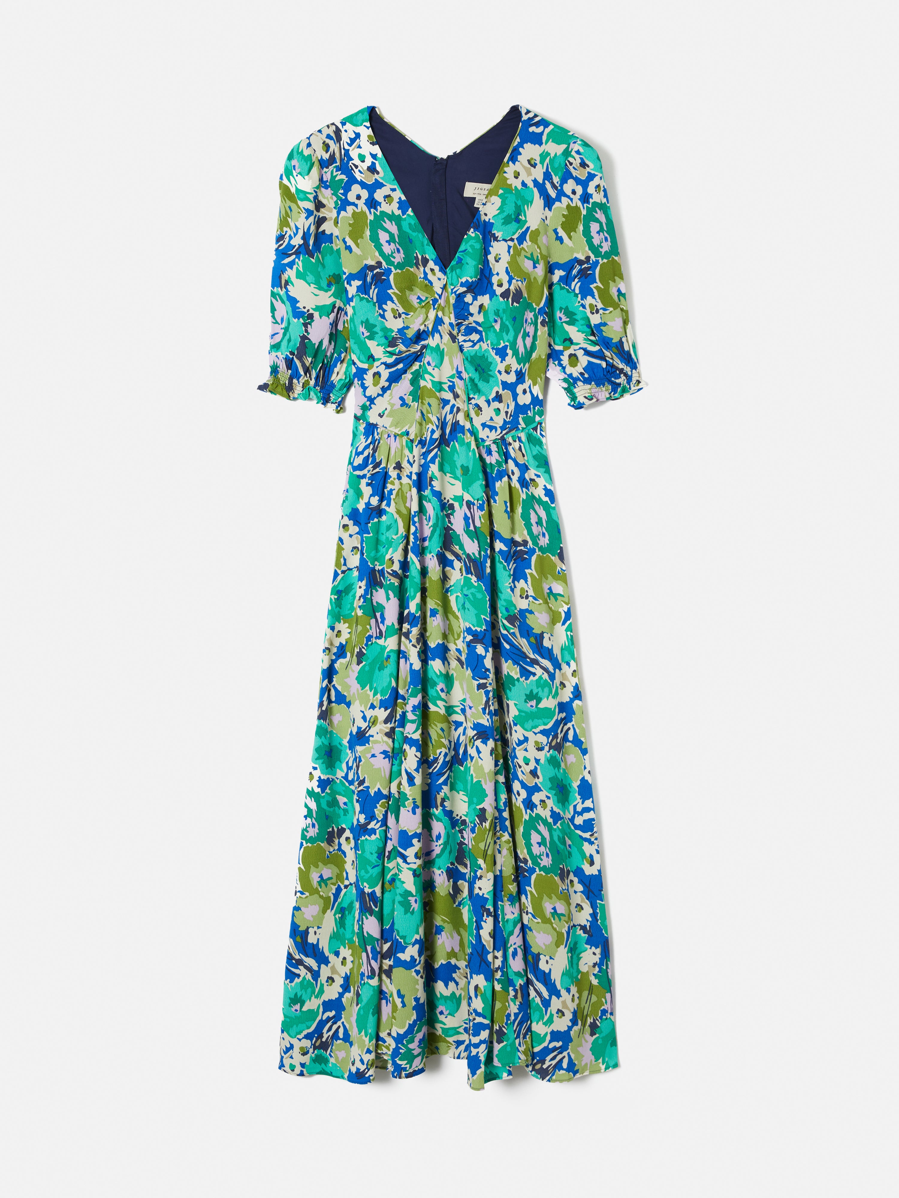 Abstract Meadow Midi Tea Dress - Floral Print Green Summer Dress for Women | Perfect for Garden Parties, Brunch Dates & Vacation Outfits