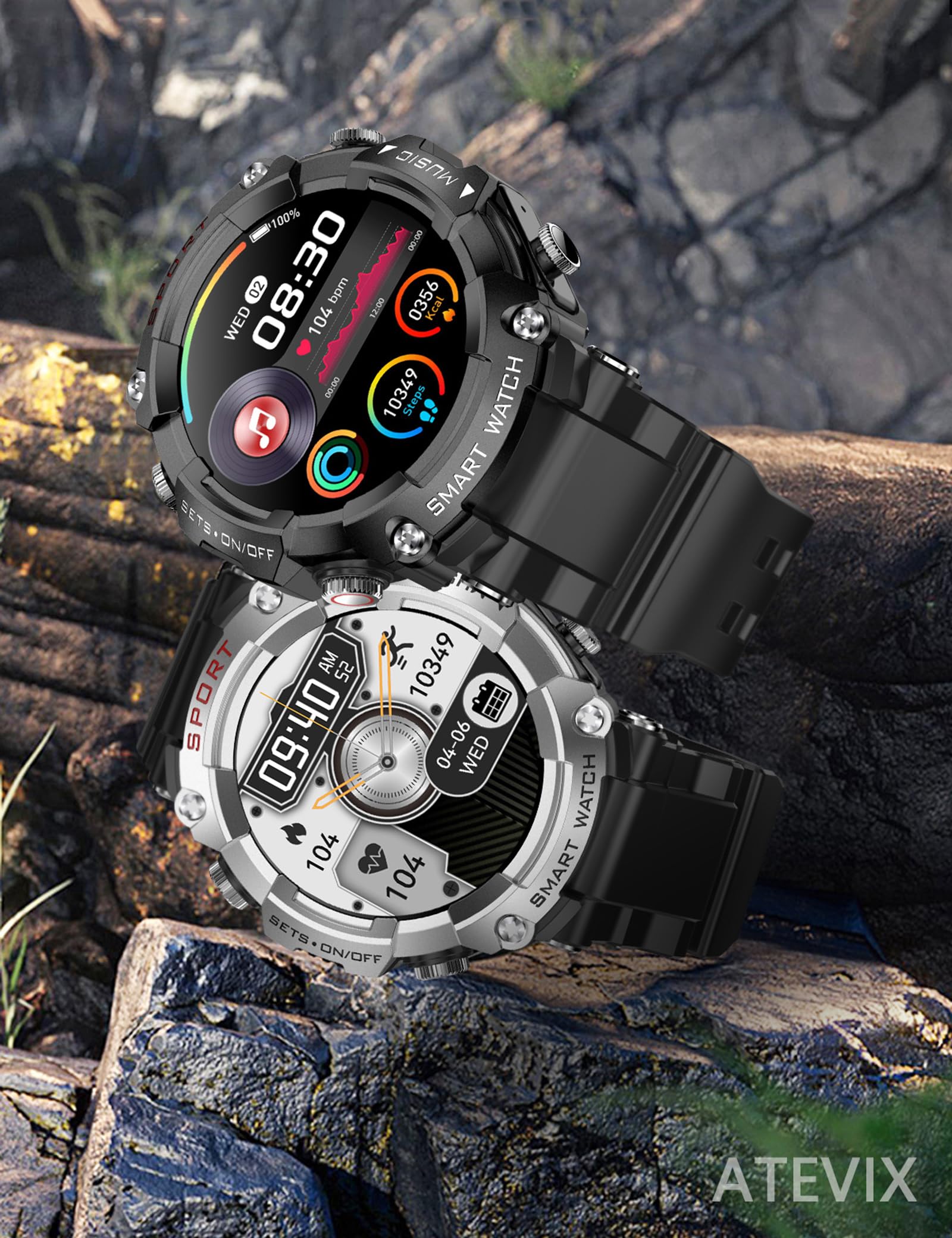 1.52'' HD Rugged Military Smart Watch with Bluetooth Earbuds - 3-in-1 Fitness Tracker with Heart Rate Monitor, Sleep Tracking & Local Music Storage | Perfect for Outdoor Activities, Workouts & Daily Use