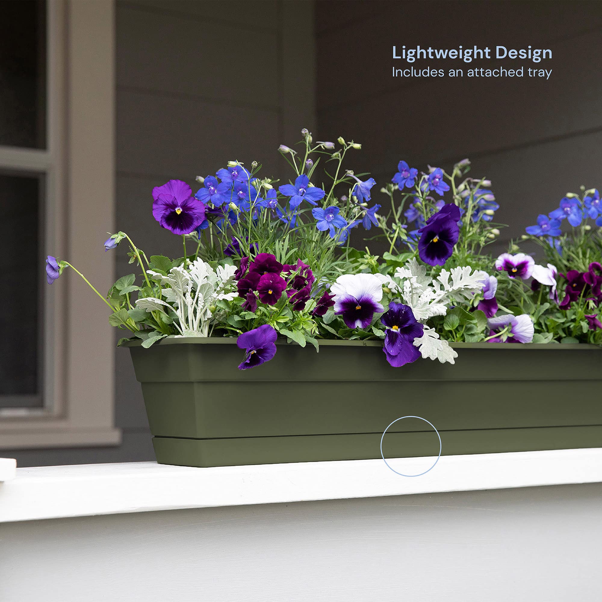 Dura Cotta Window Box Planter 30 Inch - Large Weatherproof Resin Flower Box with Removable Drainage Tray - 4 Gallon Capacity for Indoor & Outdoor Gardening - Perfect for Windowsills, Balconies, Patios and Home Decor