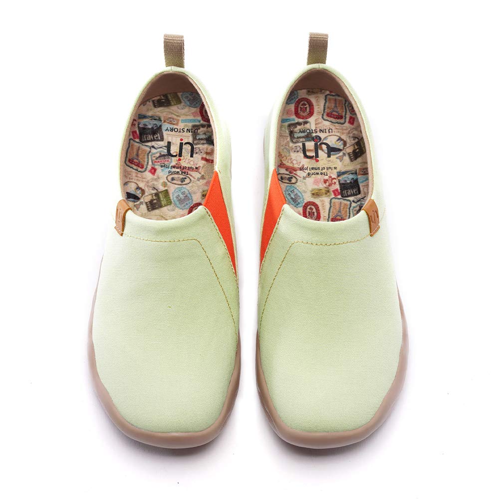 UIN Women's Lightweight Slip-On Canvas Sneakers - Comfortable Casual Loafers for Walking & Travel - Solid Color Light Green Flats (Size 38) | Perfect for Everyday Wear, Office, Shopping & Vacation Outfits