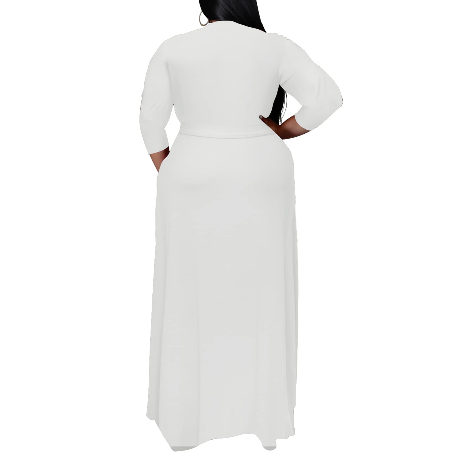 Runwind Plus Size Floral Maxi Dress for Women - Flowy 3/4 Sleeve with Adjustable Belt | Summer Beach Dress, Wedding Guest Dress, Casual Party Outfit